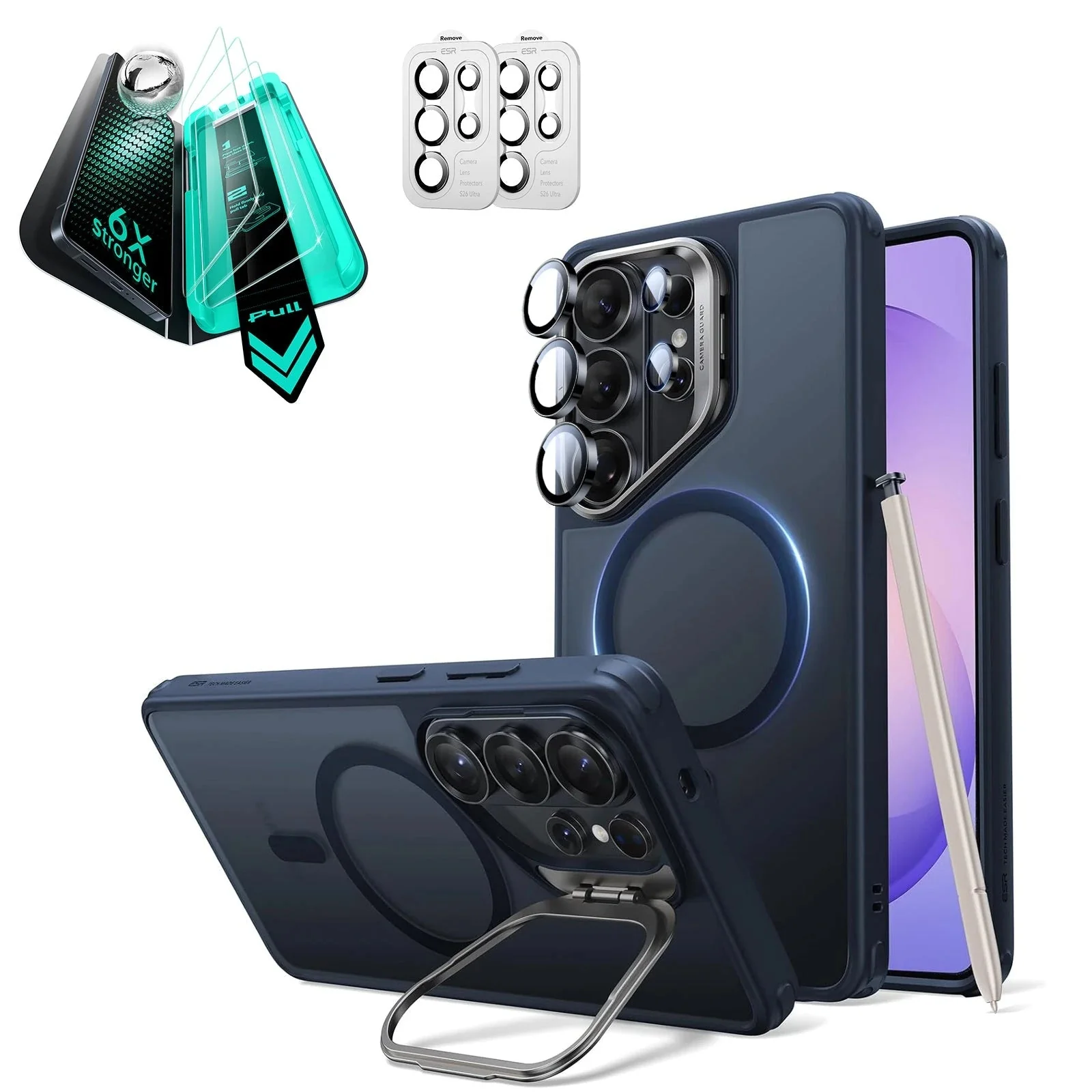 Galaxy S26 Ultra Bundle Classic Hybrid Magnetic Case (Stash Stand) and Armorite® Screen Protector - Frosted Blue
