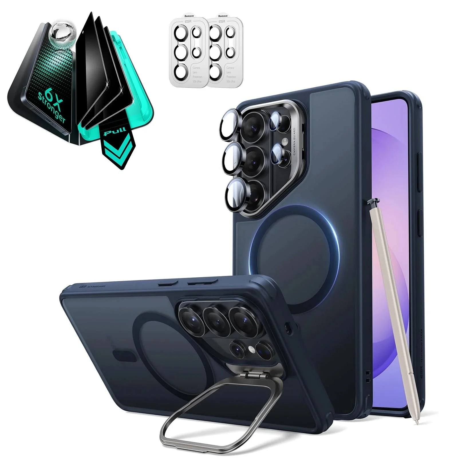 Galaxy S26 Ultra Bundle Classic Hybrid Magnetic Case (Stash Stand) and Armorite® Privacy Screen Protector - Frosted Blue
