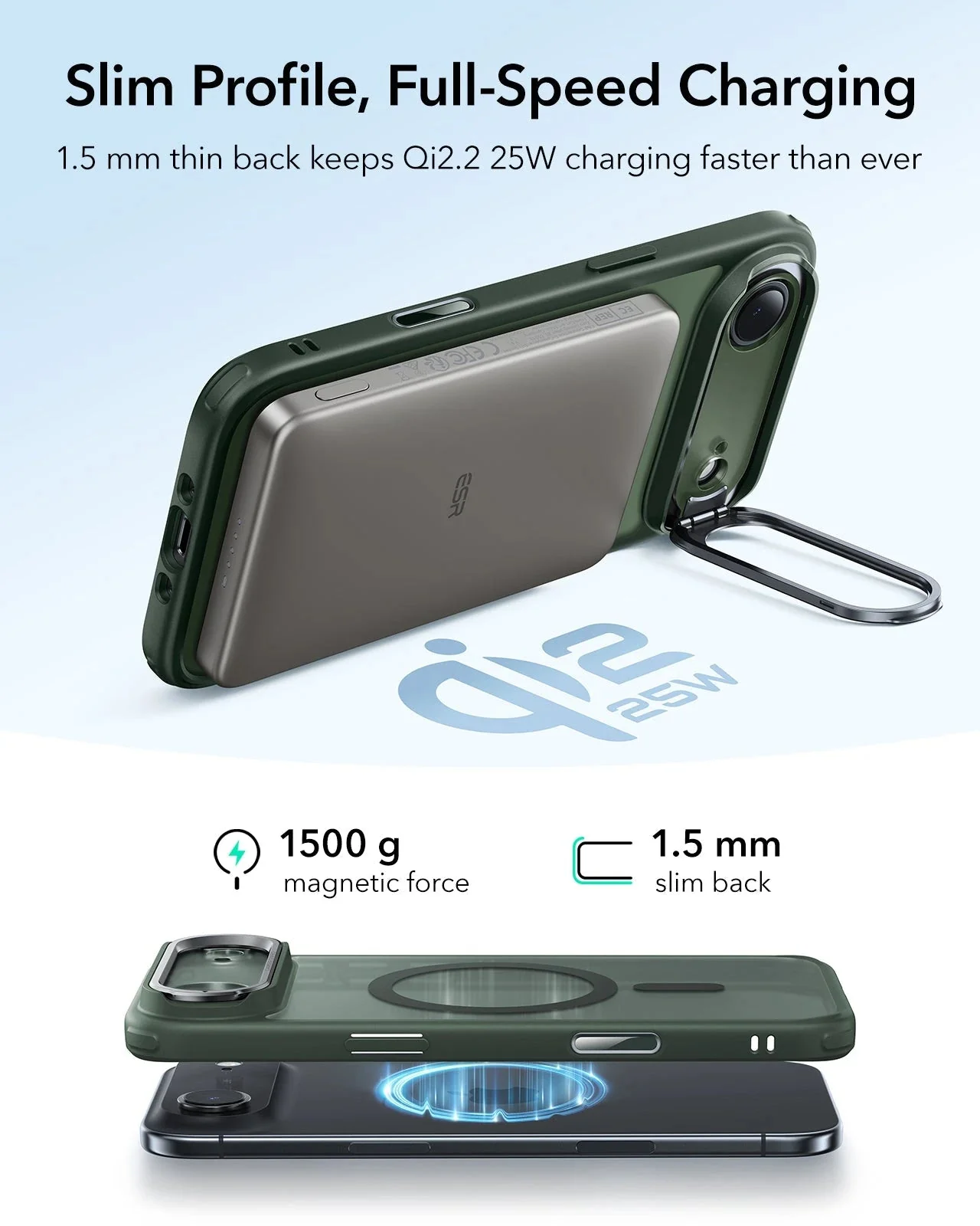 iPhone Air Classic Hybrid Magnetic Case (Camera Control, Stash Stand) - Frosted Green - Image 6