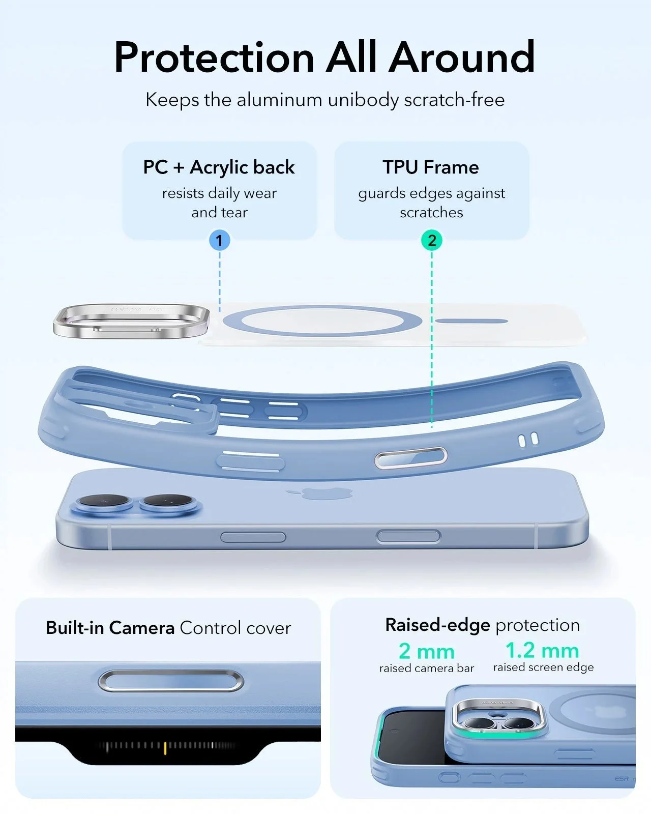 iPhone 17 Bundle Classic Hybrid Magnetic Case (Camera Control, Stash Stand) and Armorite Pro Screen Protector - Frosted Light Blue - Image 3