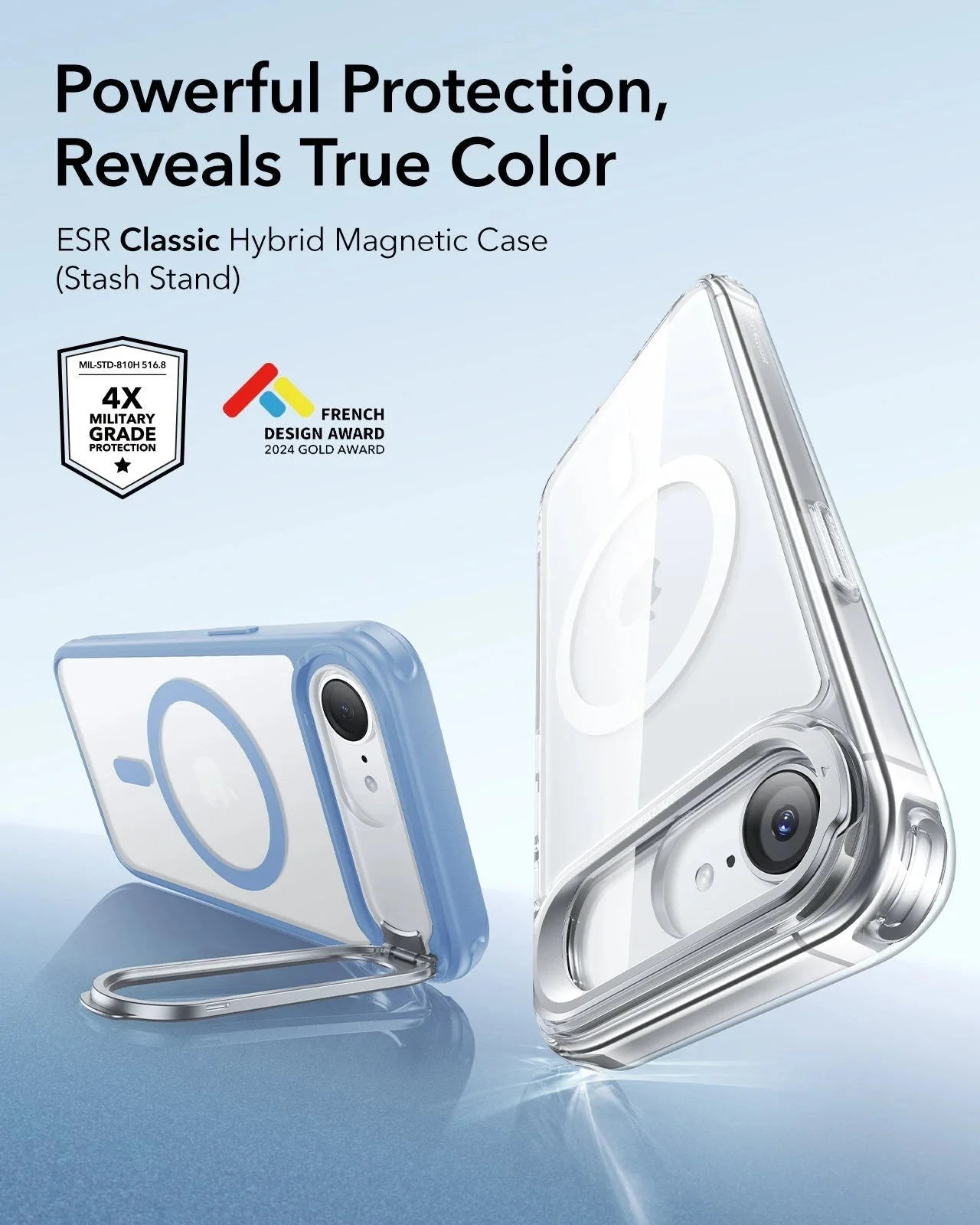 iPhone 17e Classic Hybrid Magnetic Case (Stash Stand) - Frosted Light Blue - Image 2