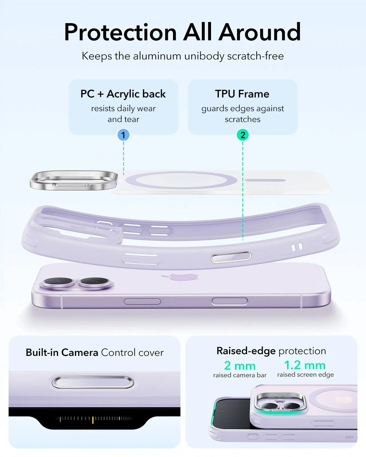 iPhone 17 Bundle Classic Hybrid Magnetic Case (Camera Control, Stash Stand) and Armorite Screen Protector - Frosted Light Purple - Image 3