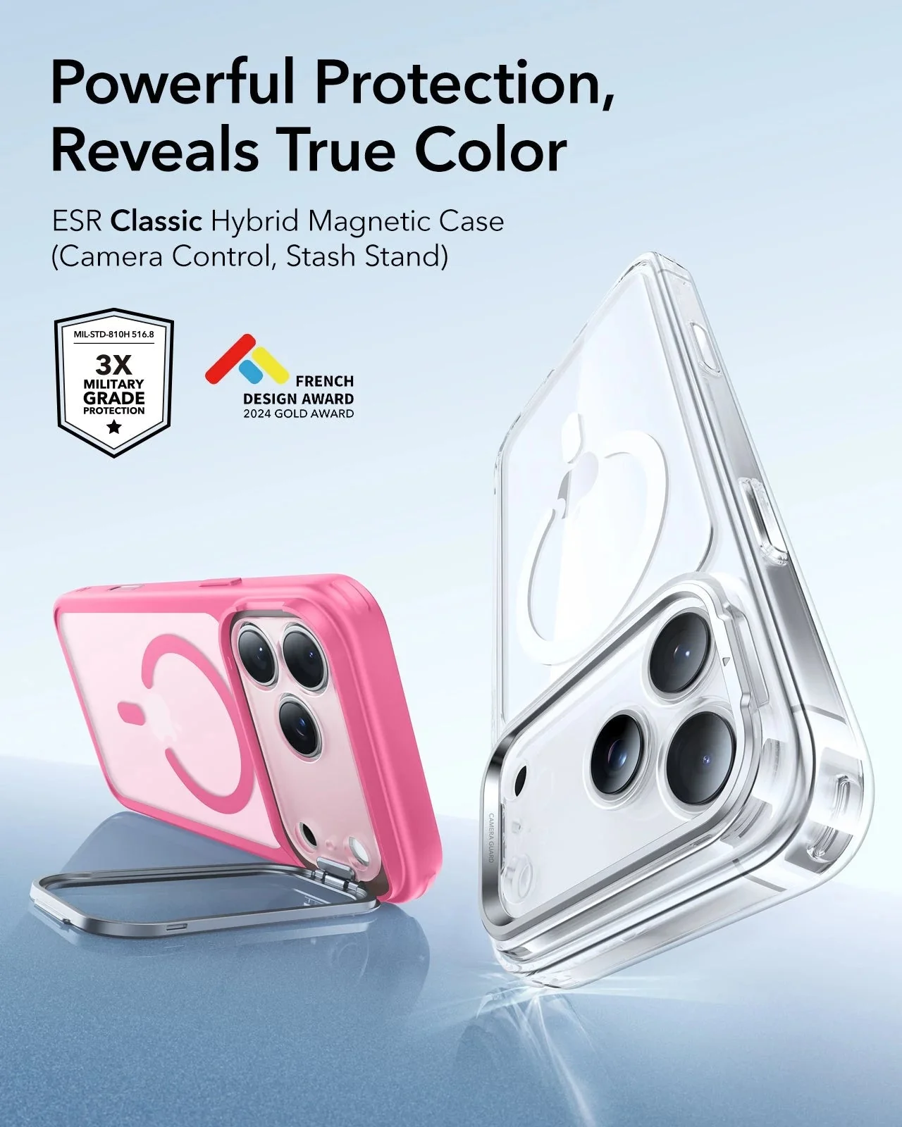 iPhone 17 Pro Max Classic Hybrid Magnetic Case (Camera Control, Stash Stand) - Frosted Pink - Image 2