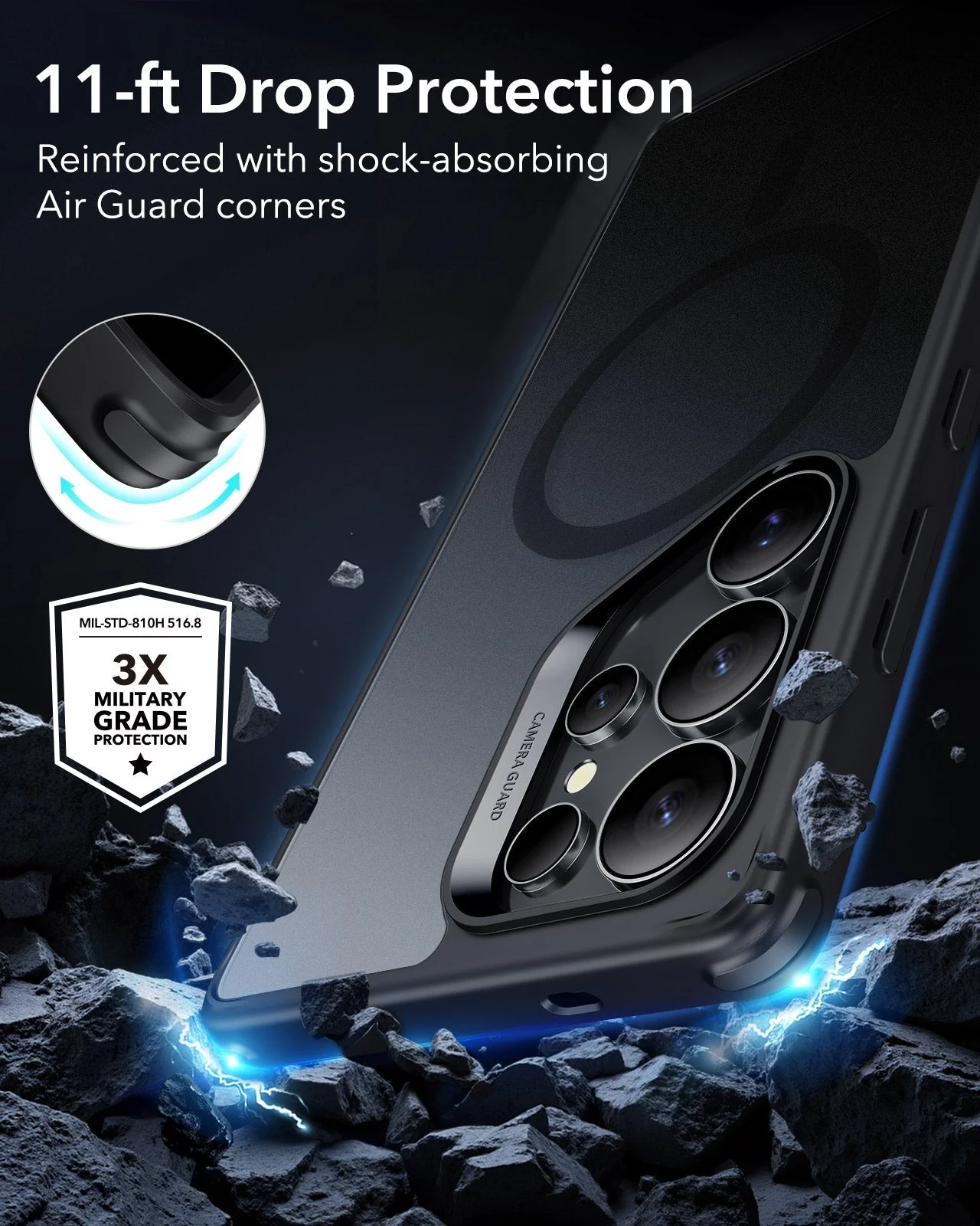 Galaxy S25 Ultra HaloLock Classic Hybrid Case Protection Bundle - Frosted Black - Image 3
