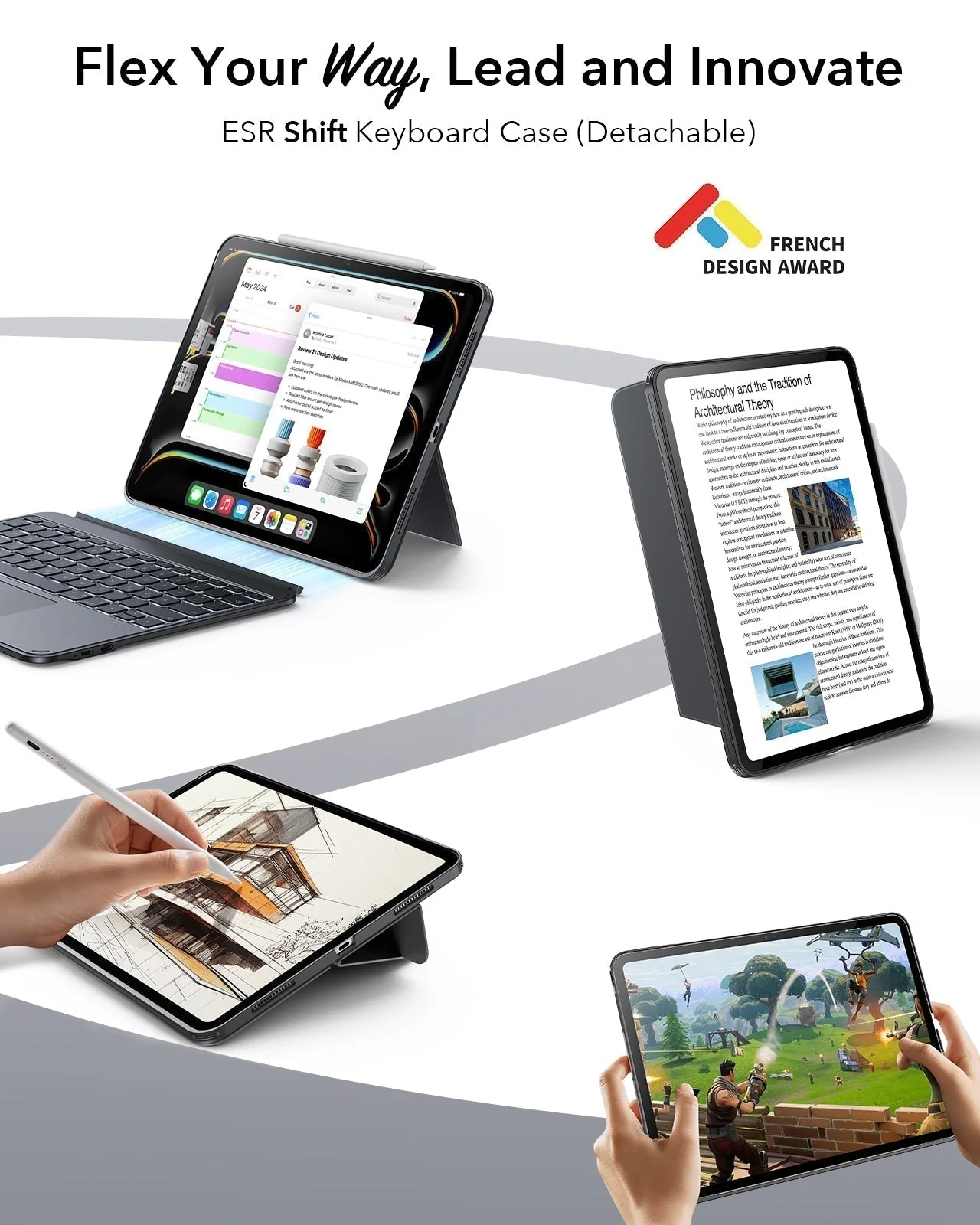 iPad Air 13" (M4, 2026) Shift Tastaturhülle (abnehmbar) & Paper-Feel Schutzbundle - DE Layout - Dark Gray - Image 3