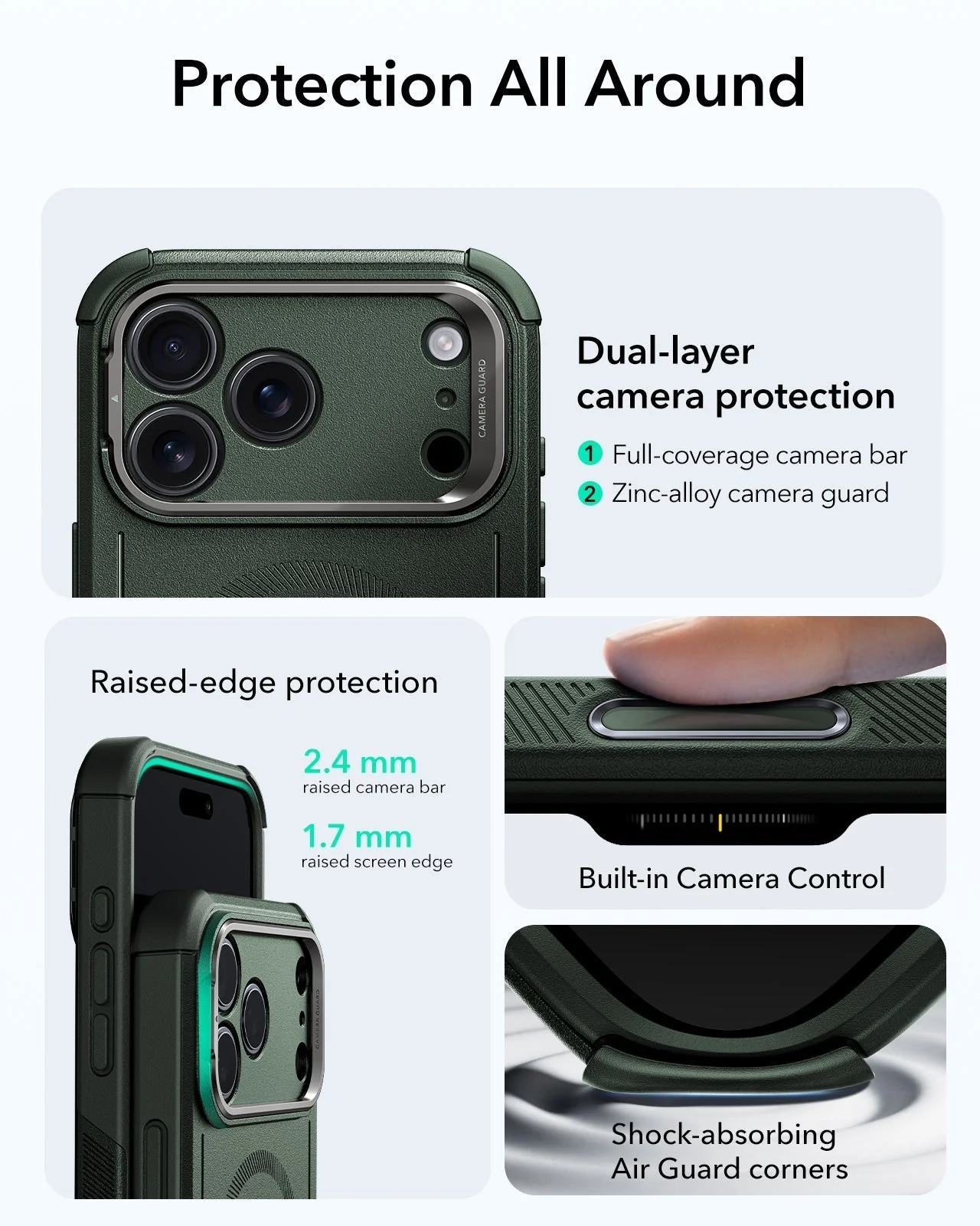 iPhone 17 Pro Max Bundle Cyber Tough Magnetic Case (Camera Control, Stash Stand) and Armorite Privacy Screen Protector - Olive Green - Image 3