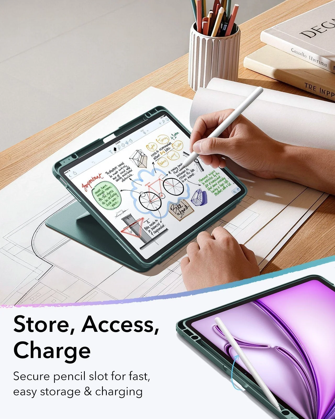 iPad Air 13" (M4) 2026 Flip Magnetic Case with Pencil Holder - Green - Image 7