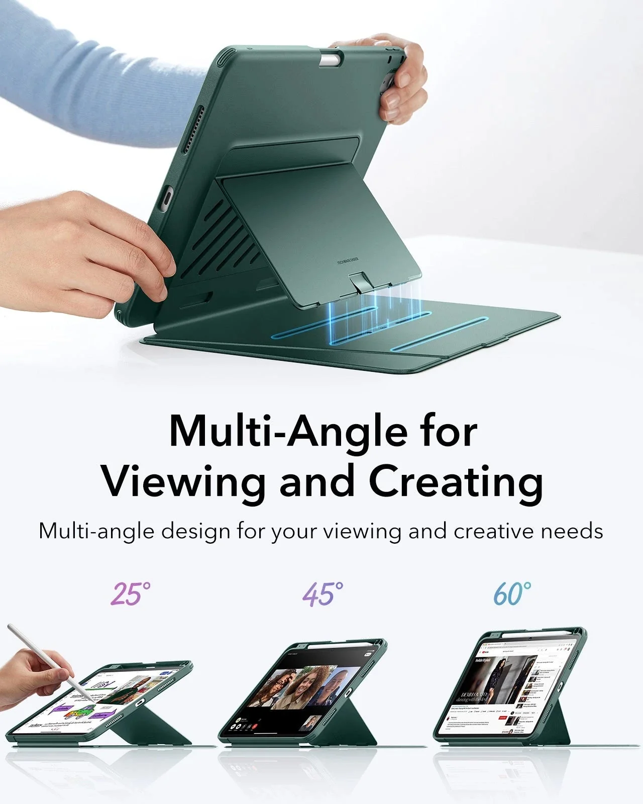 iPad 11" (A16) 2025 Bundle Flip Magnetic Case with Pencil Holder & Armorite® Protection - Green - Image 4