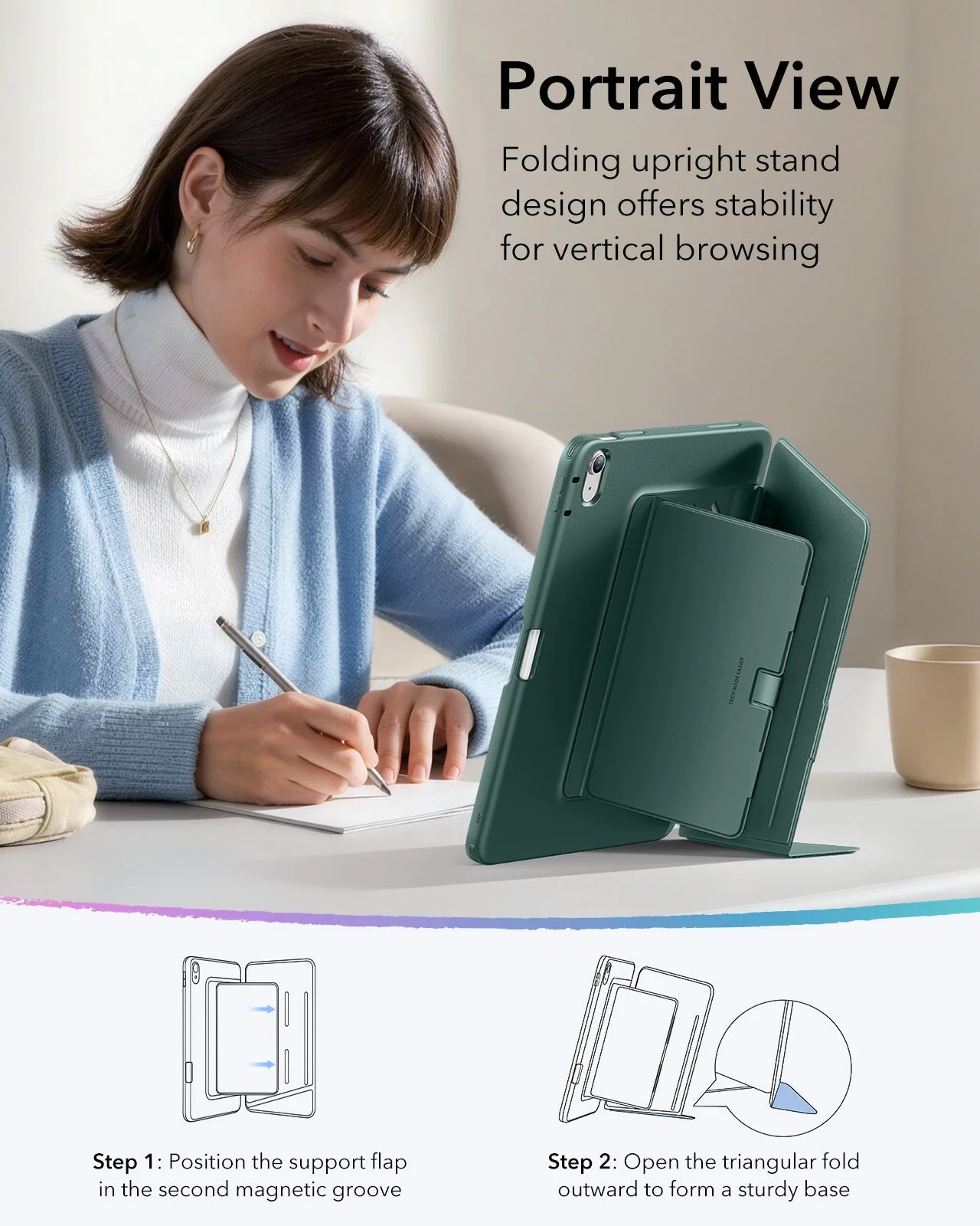 iPad 11" (A16) 2025 Bundle Flip Magnetic Case with Pencil Holder & Armorite® Protection - Green - Image 6