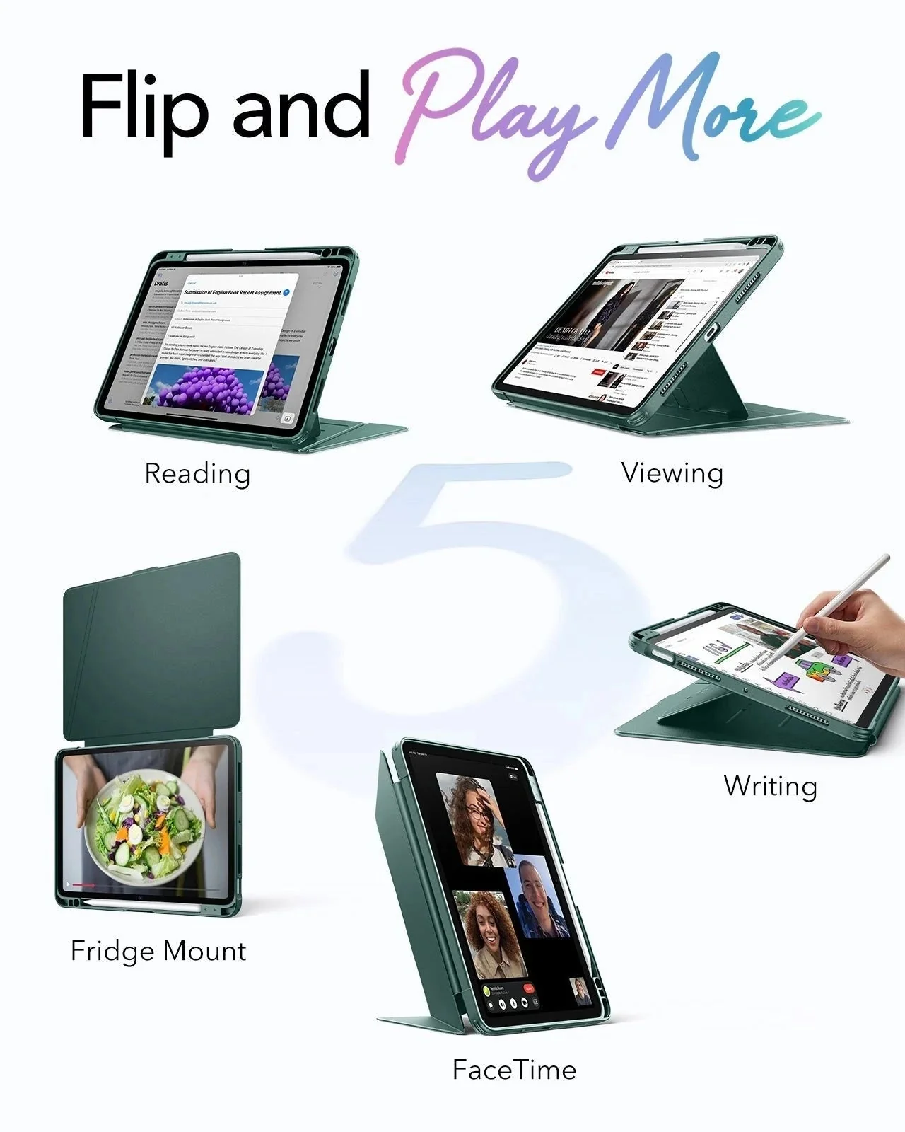 iPad Air 11" (M4) 2026 Flip Magnetic Case with Pencil Holder - Green - Image 3