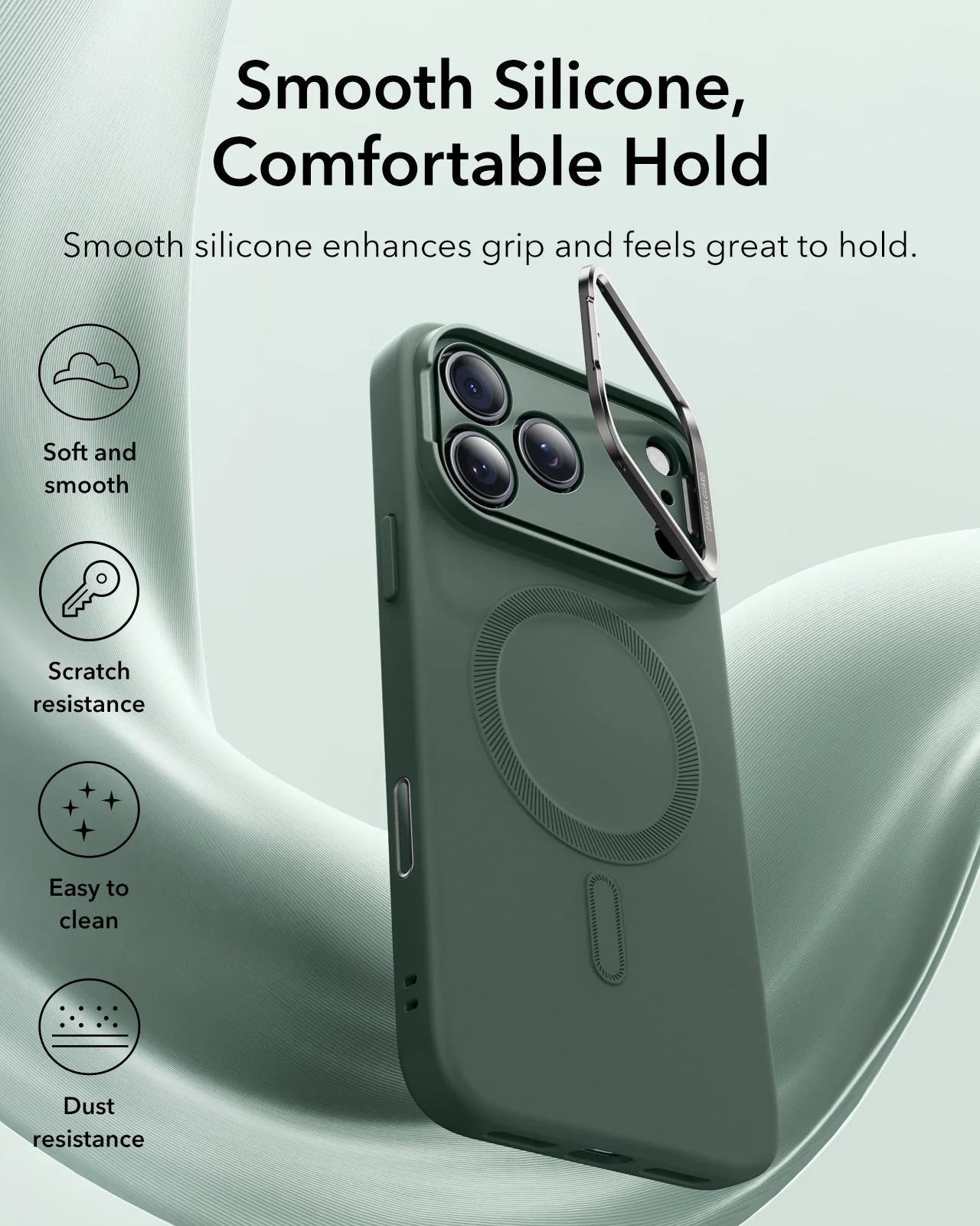 iPhone 17 Pro Cloud Soft Magnetic Case (Camera Control, Stash Stand) - Olive Green - Image 3