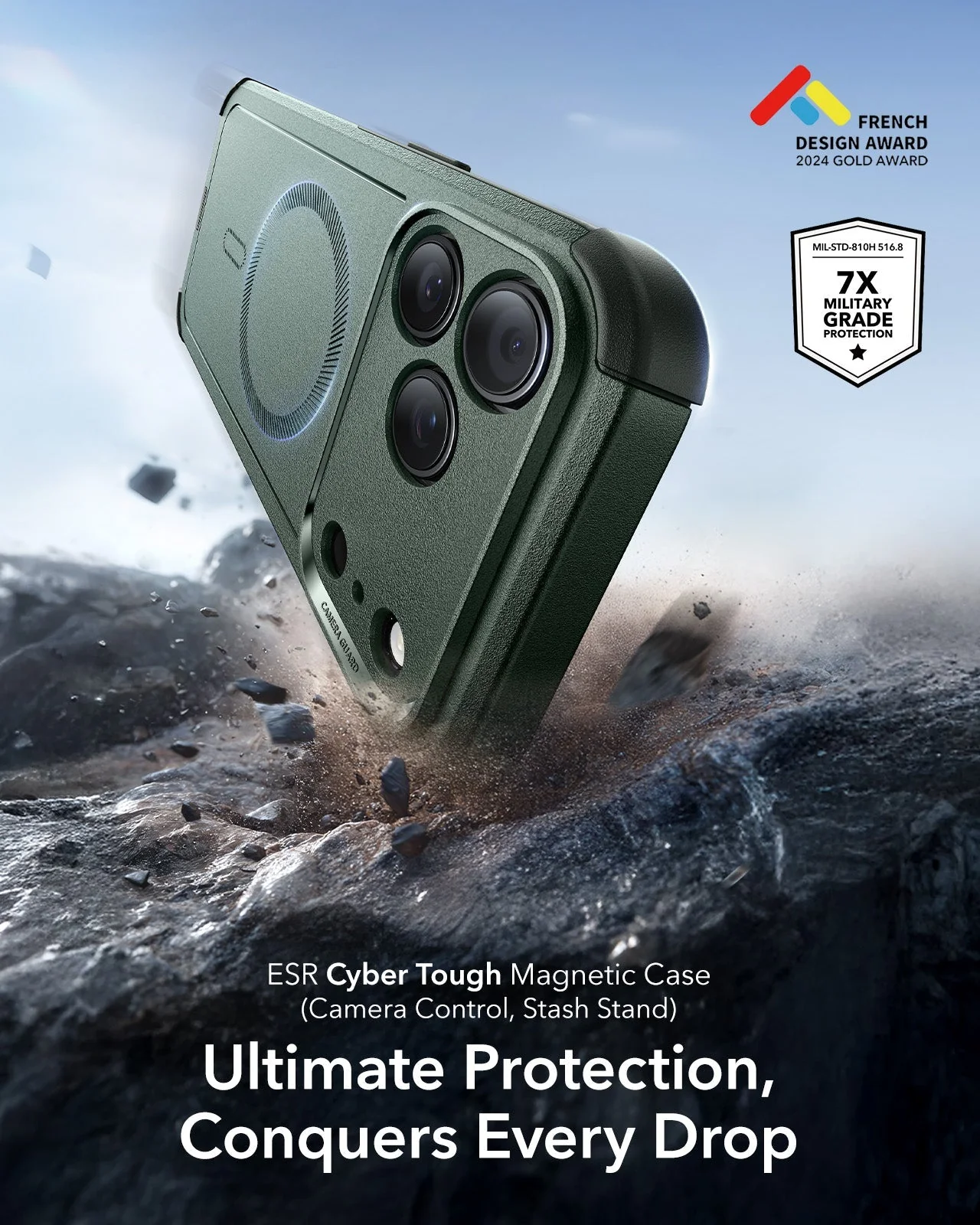 iPhone 17 Pro Max Cyber Tough Magnetic Case (Camera Control) - Olive Green - Image 2