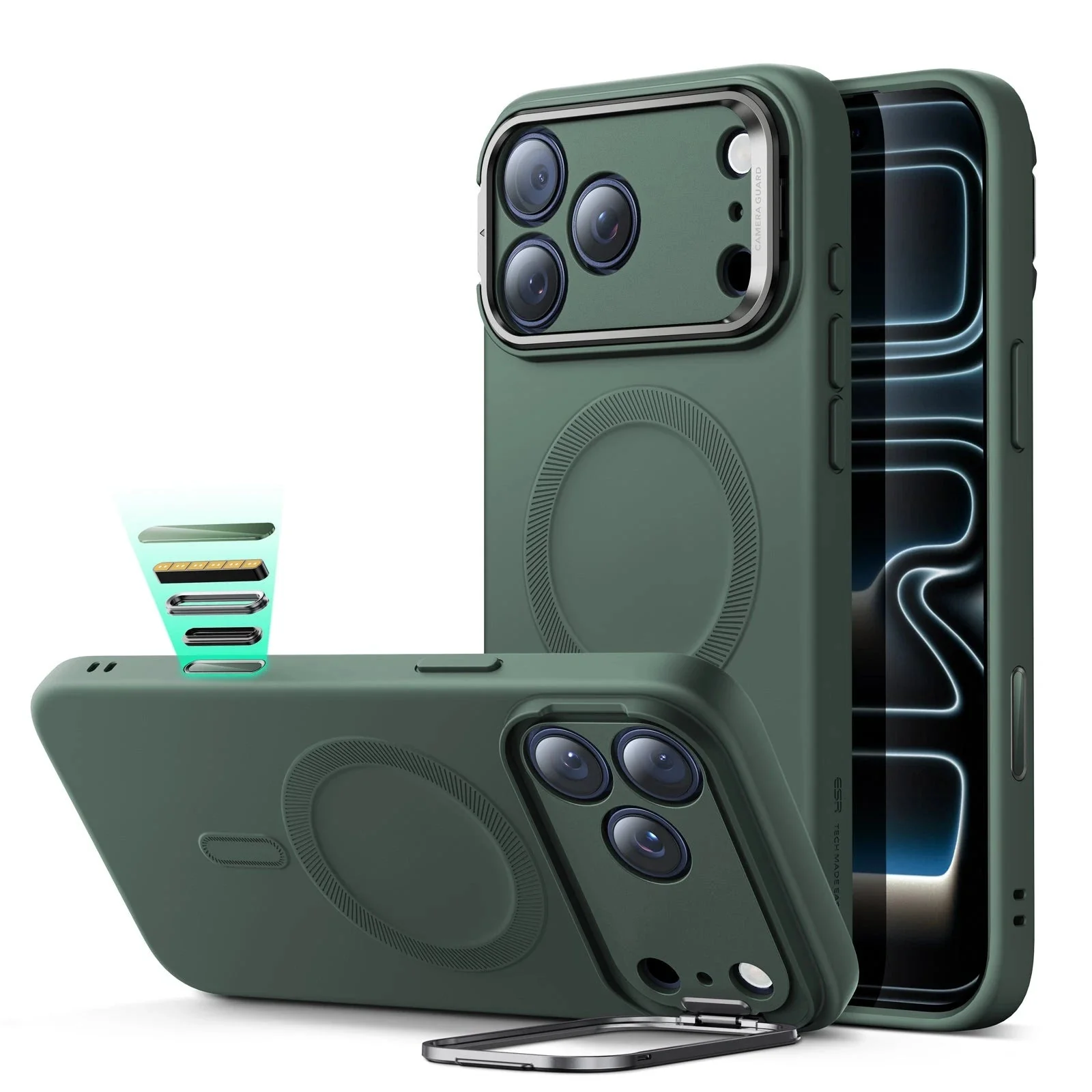 iPhone 17 Pro Max Cloud Soft Magnetic Case (Camera Control, Stash Stand) - Olive Green