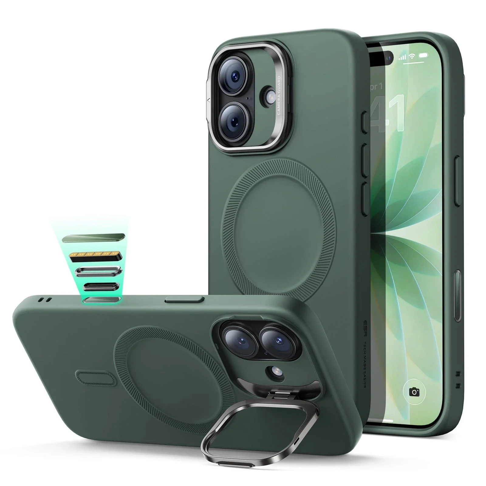 iPhone 17 Cloud Soft Magnetic Case (Camera Control, Stash Stand) - Olive Green
