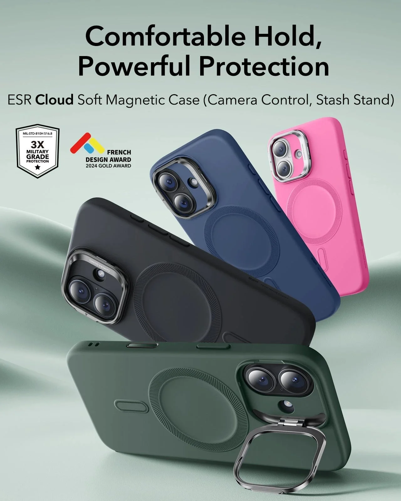 iPhone 17 Cloud Soft Magnetic Case (Camera Control, Stash Stand) - Olive Green - Image 2