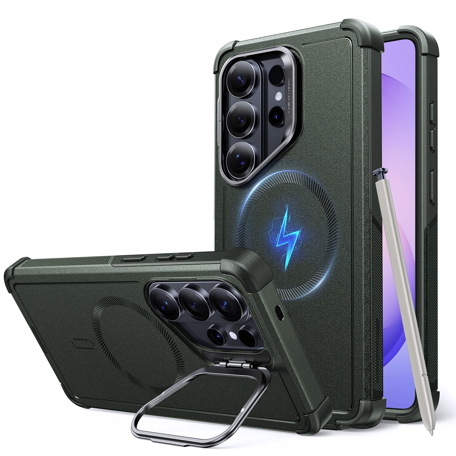 Galaxy S26 Cyber Tough Magnetic Case (Stash Stand) - Olive Green
