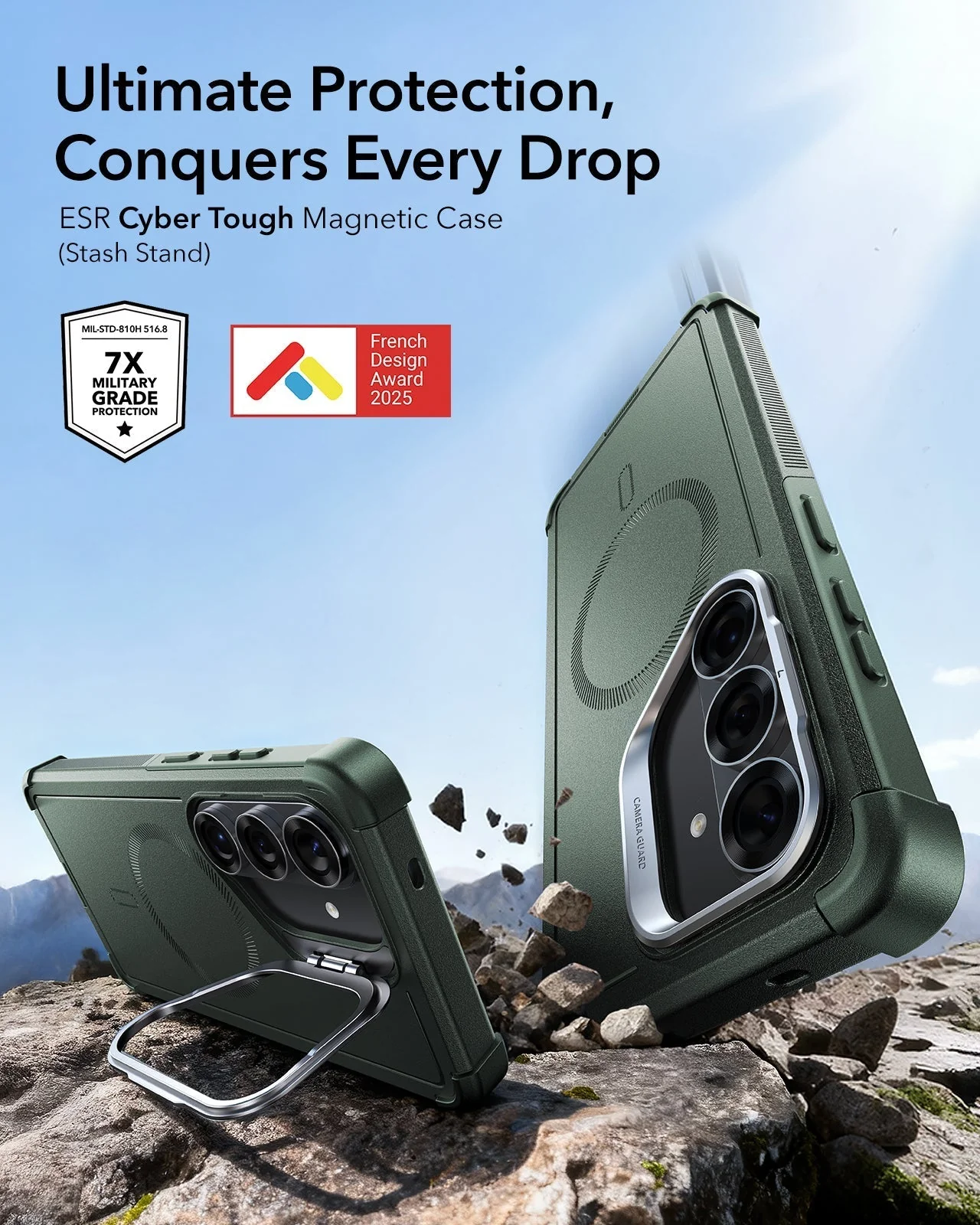 Galaxy S26 Cyber Tough Magnetic Case (Stash Stand) - Olive Green - Image 2