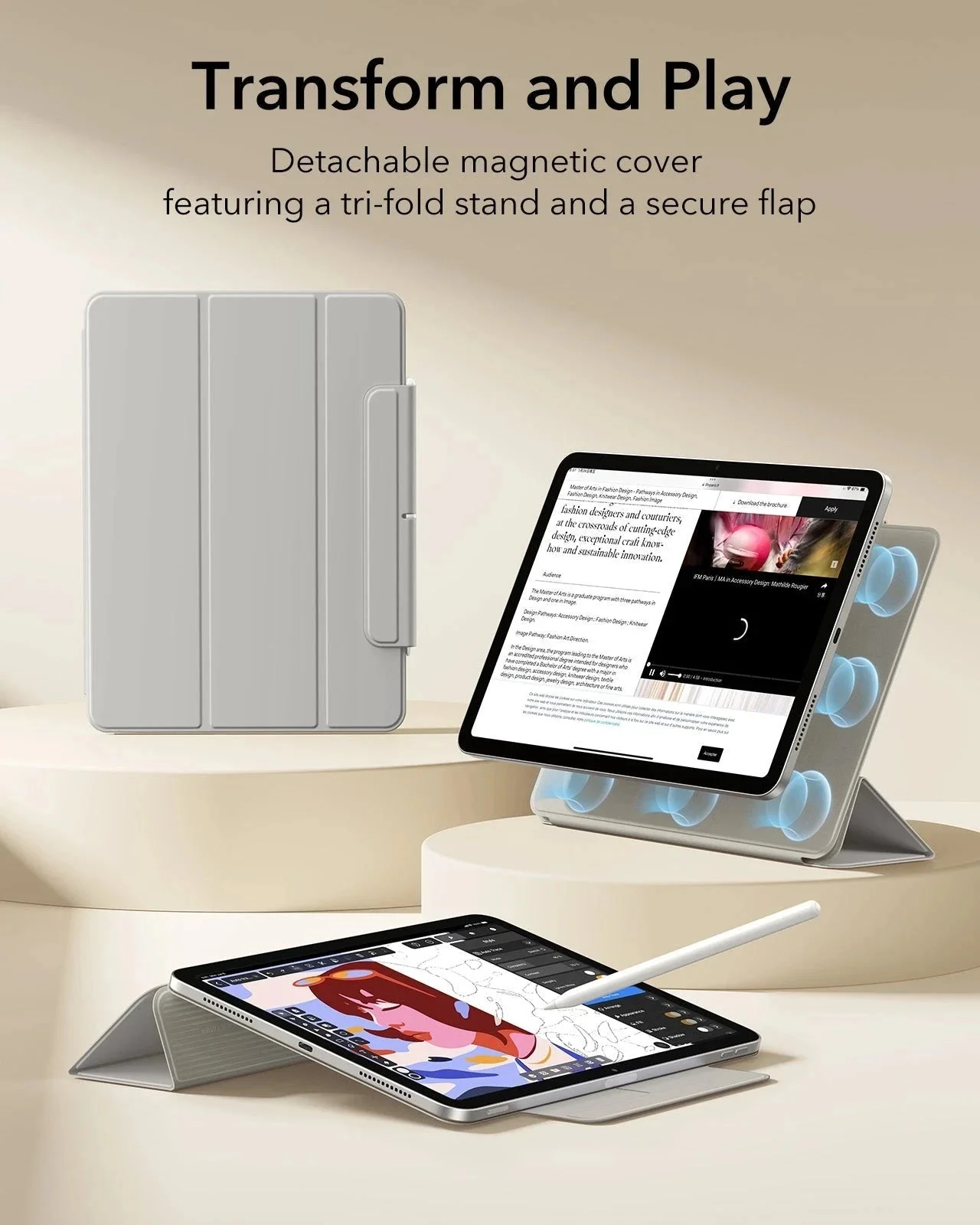 iPad Air 11" (M4) 2026 Rebound Magnetic Case - Grey - Image 3