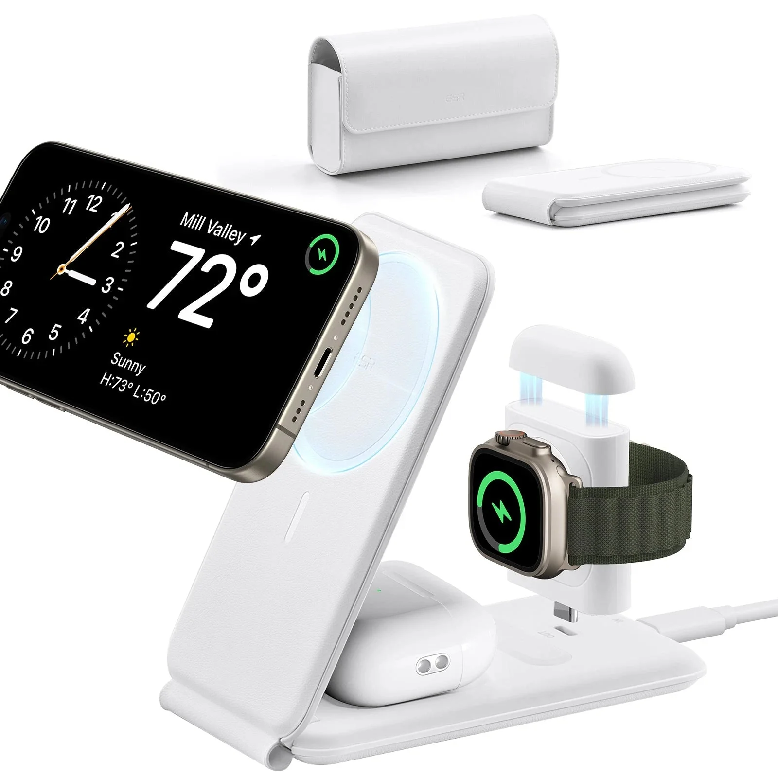 HaloLock™ 3-in-1 Travel Wireless Charging Set - White - UK Plug