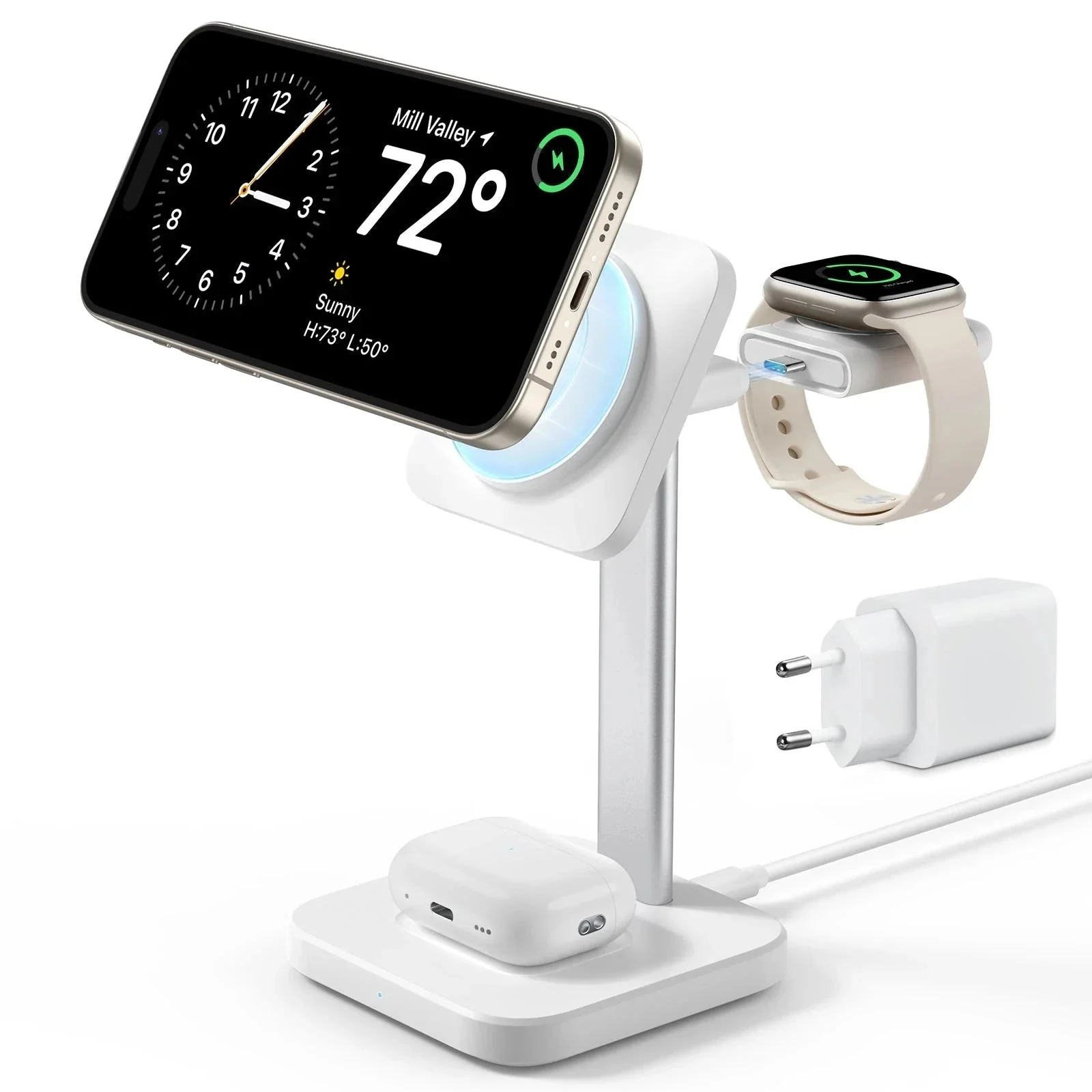 3-in-1 Watch Wireless Charging Set (HaloLock) - Black - US-Plug - Image 3