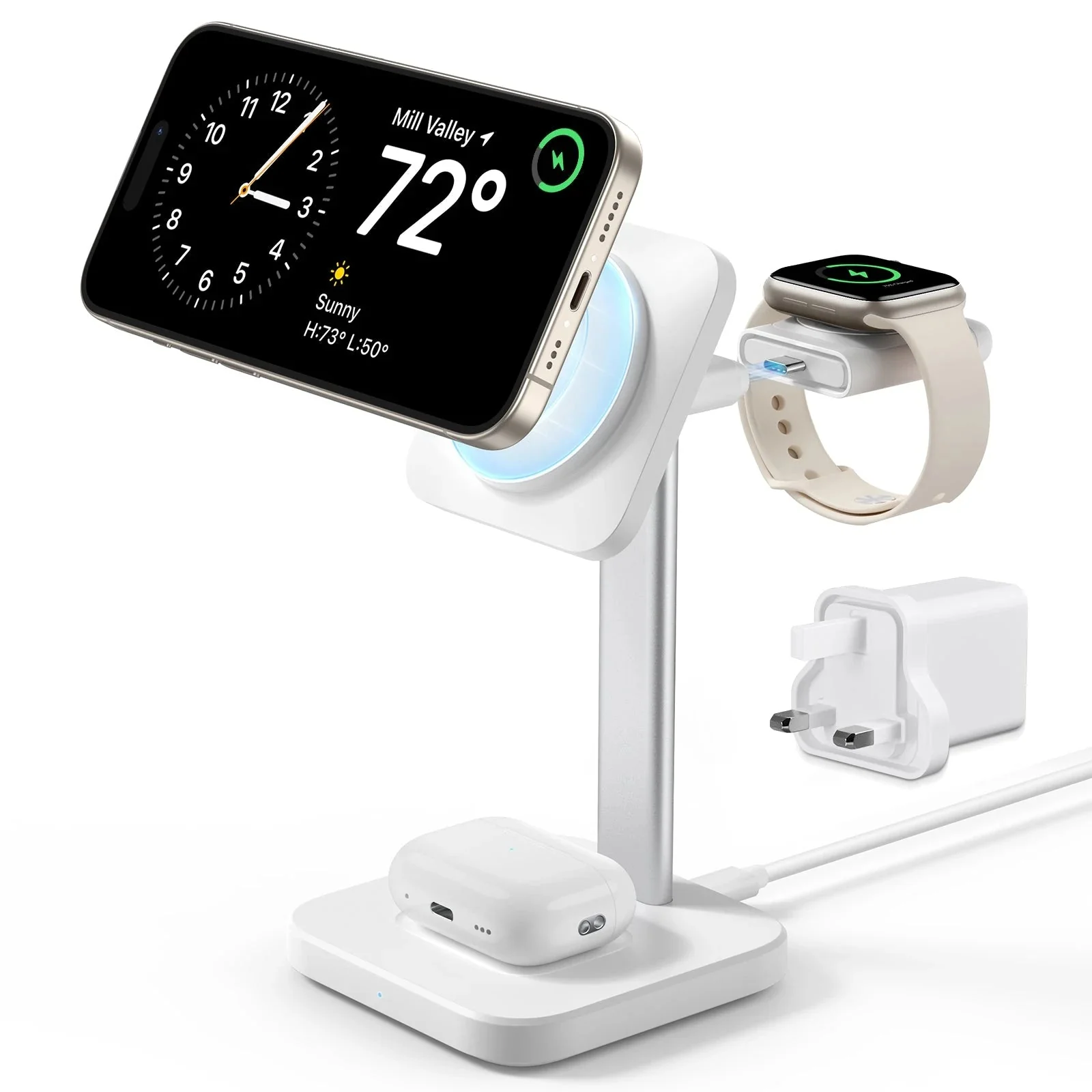 3-in-1 Watch Wireless Charging Set (HaloLock) - Black - US-Plug - Image 4