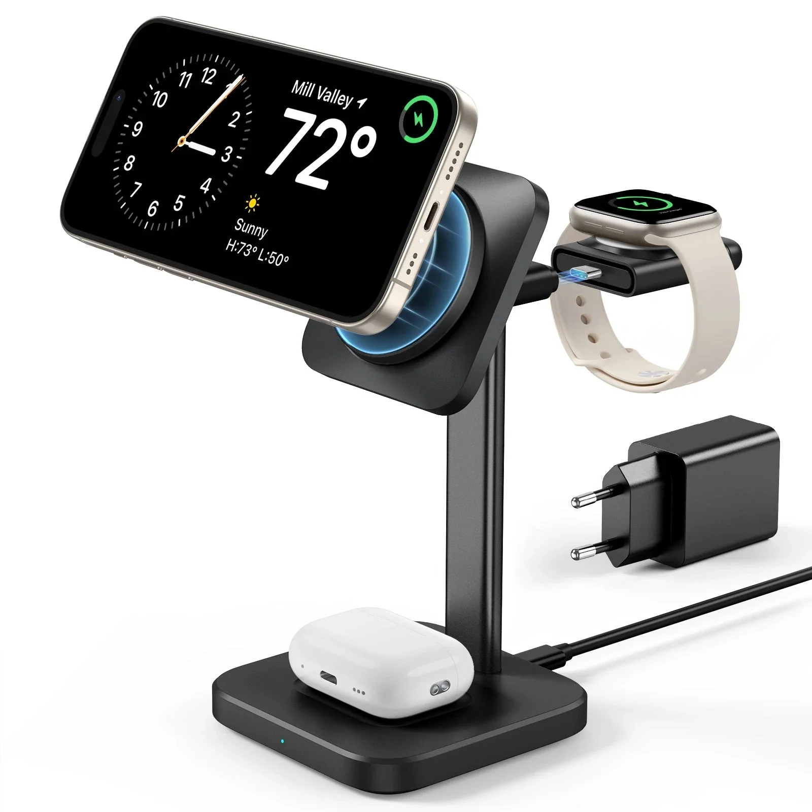 3-in-1 Watch Wireless Charging Set (HaloLock) - Black - US-Plug - Image 6