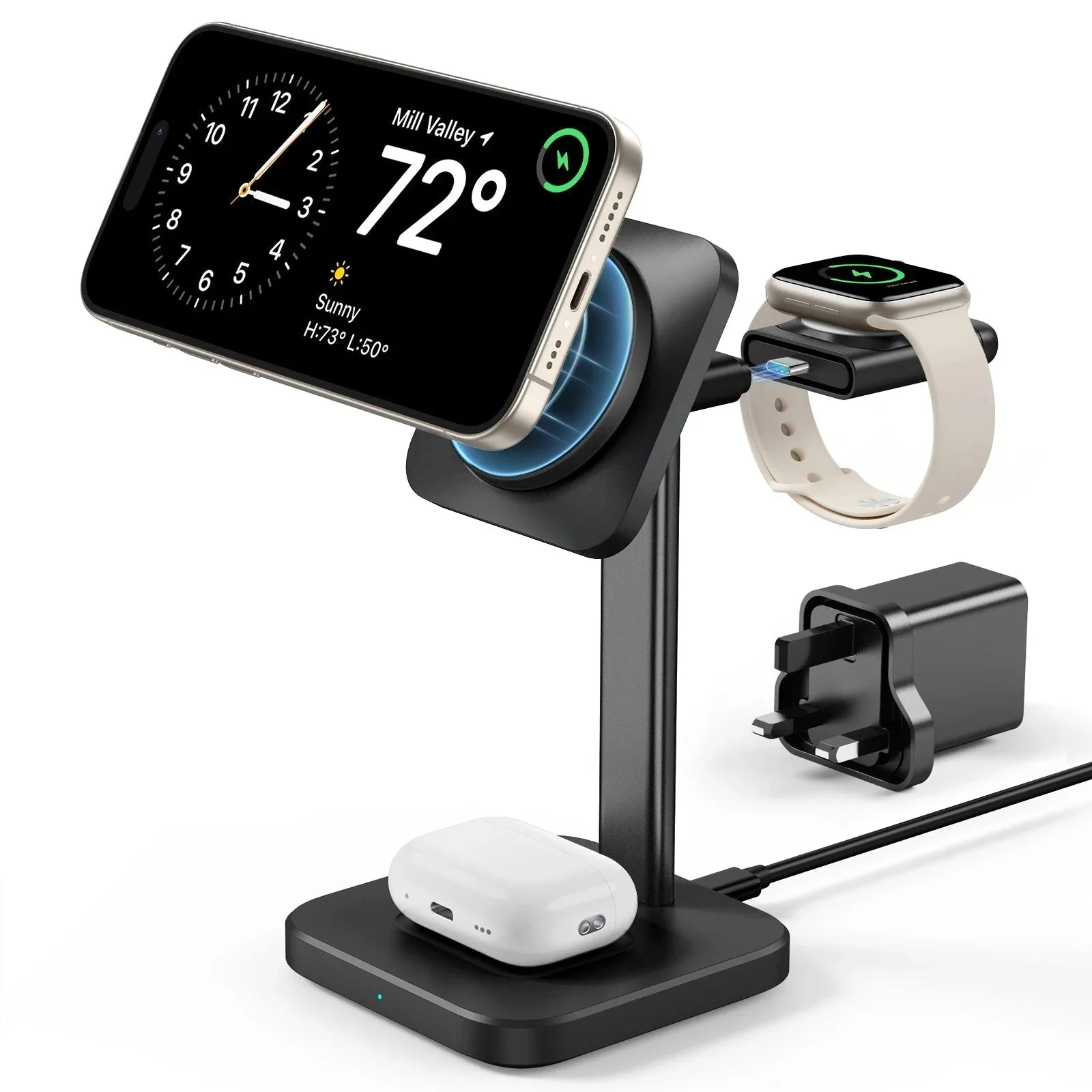 3-in-1 Watch Wireless Charging Set (HaloLock) - Black - US-Plug - Image 7