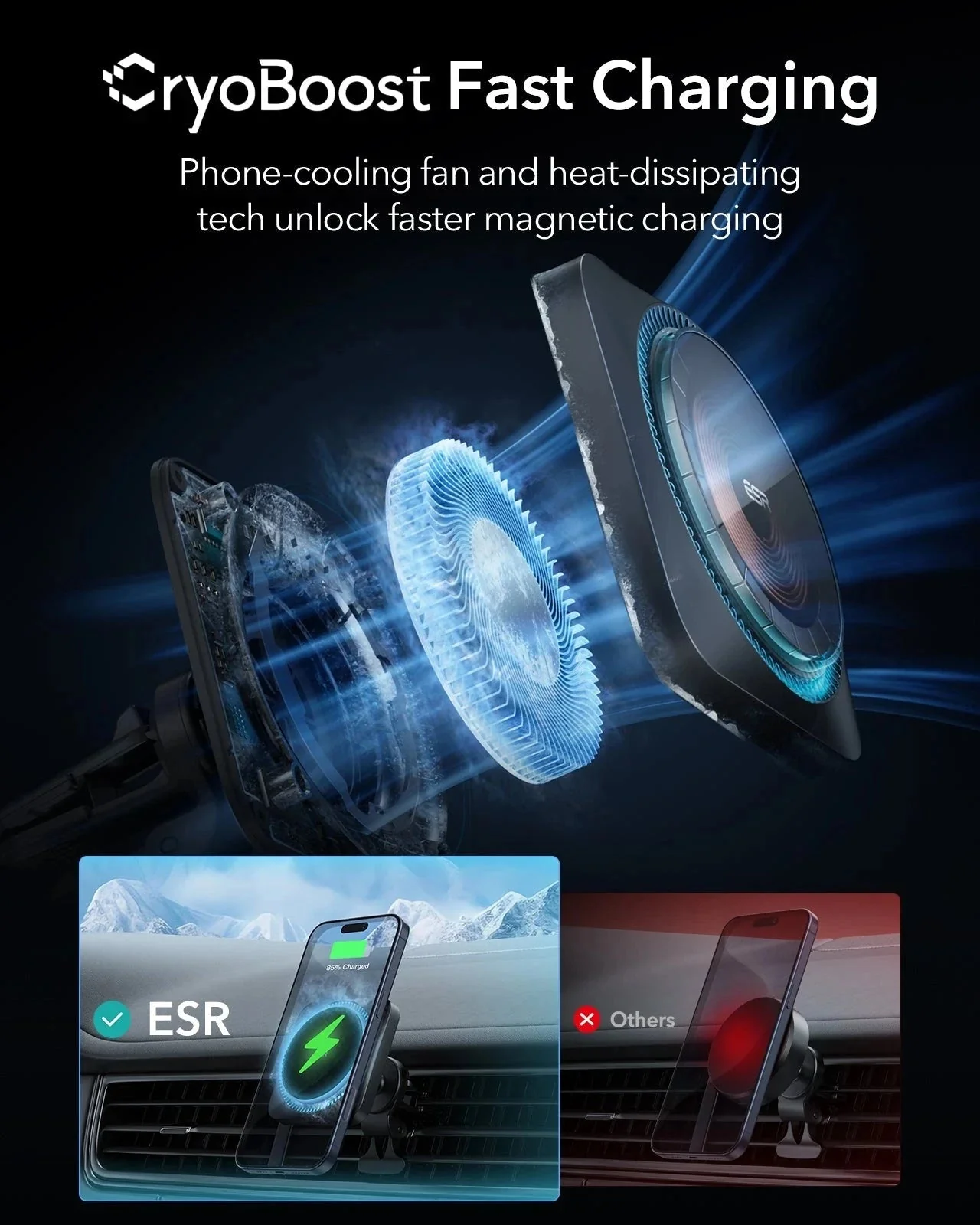 Wireless Car Charger with CryoBoost™ (HaloLock) - Wireless Charger with 36W Adapter - Image 4