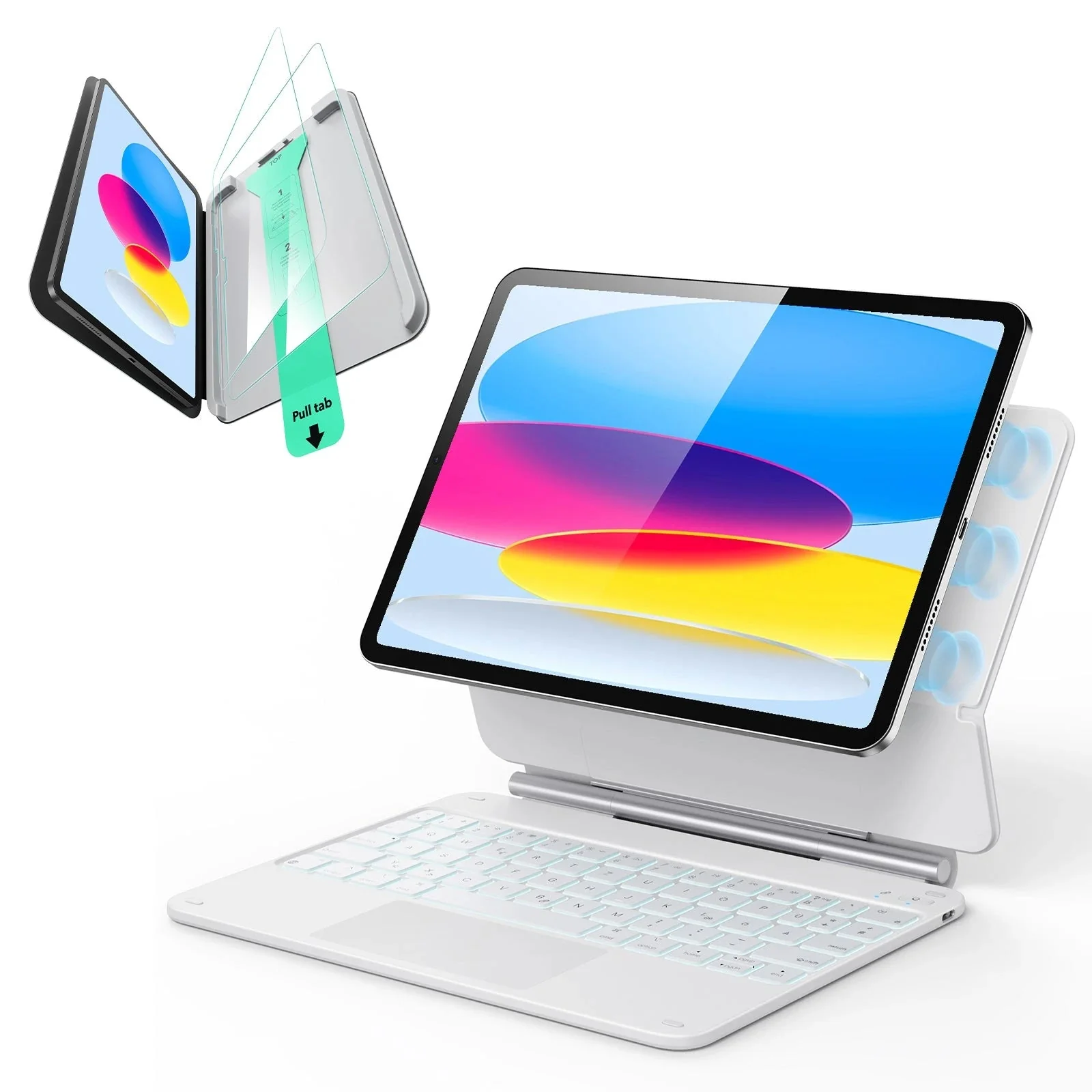 iPad 11" (A16, 2025) Rebound Magnetic Keyboard Case and Paper-Feel Screen Protector Bundle-US Layout-White