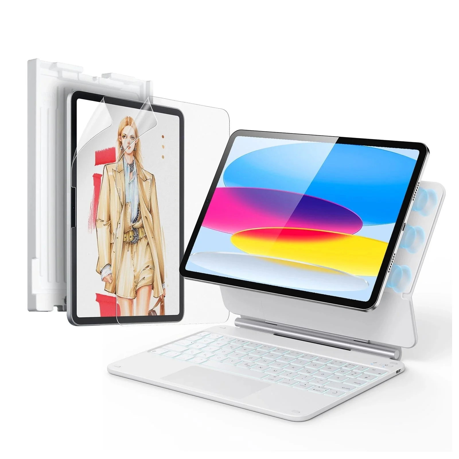 iPad 11" (A16, 2025) Rebound Magnetic Keyboard Case Paper-Feel Bundle - US Layout-White