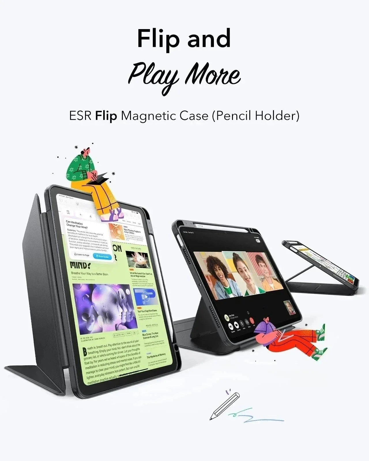 iPad Air 11" (2024), Air 10.9" (5th/4th Gen) Flip Magnetic Case with Pencil Holder - Starlight - Image 4