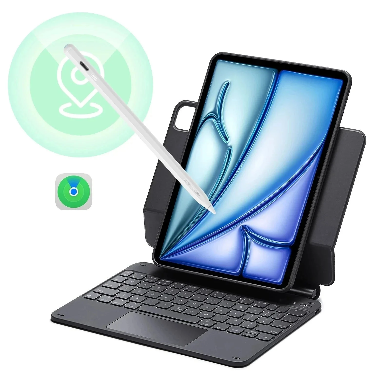 iPad Air 11ʺ (2024), Air 10.9ʺ (5th/4th Gen), and Pro 11ʺ (4th/3rd/2nd/1st Gen) Rebound Magnetic Keyboard Case 360 Pencil Bundle - DE Layout-Black