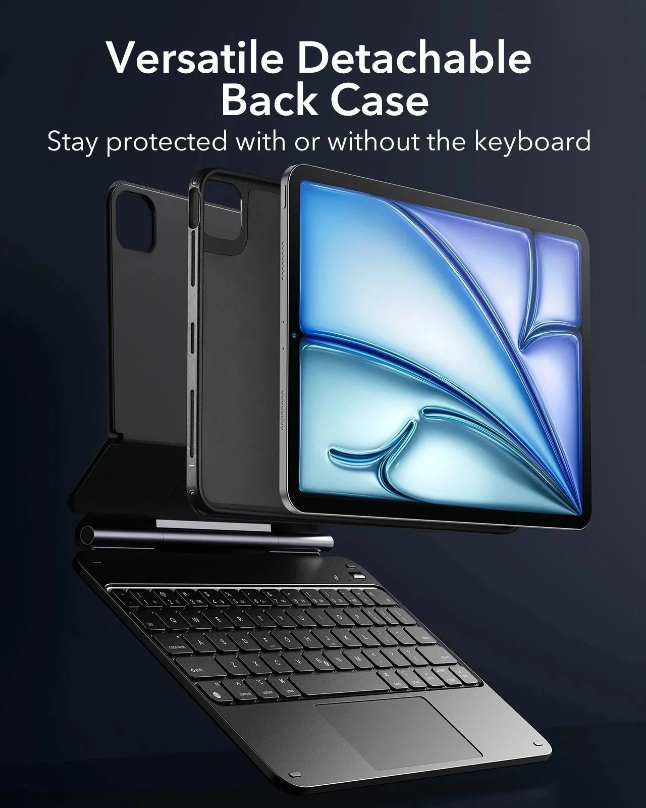 iPad Air 11” (2025) Rebound Magnetic Keyboard Case 360 Protection Paper-Feel Bundle - DE layout-Black - Image 5