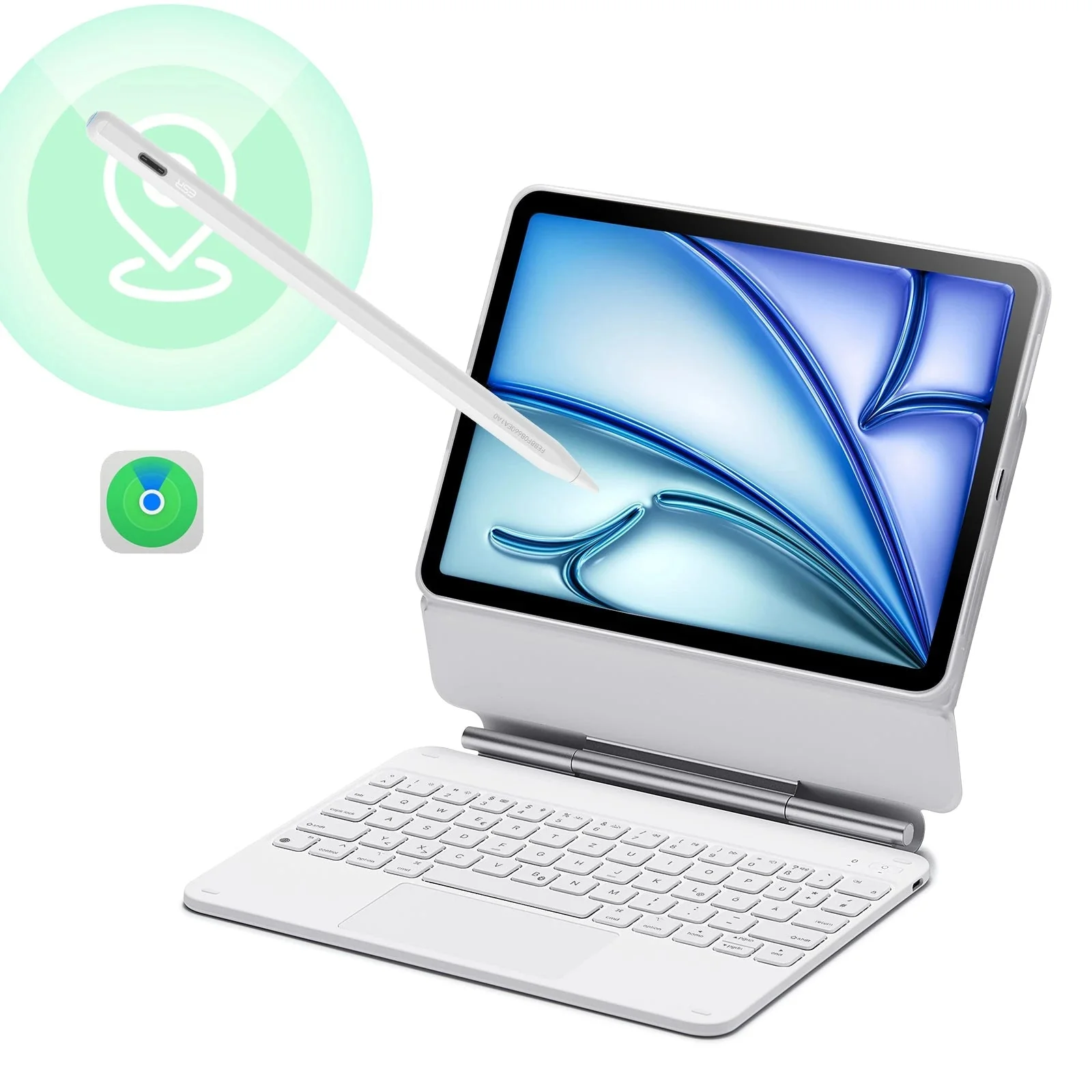 iPad Air 11” (2025) Rebound Magnetic Keyboard Case 360 Pencil Bundle - DE Layout-White