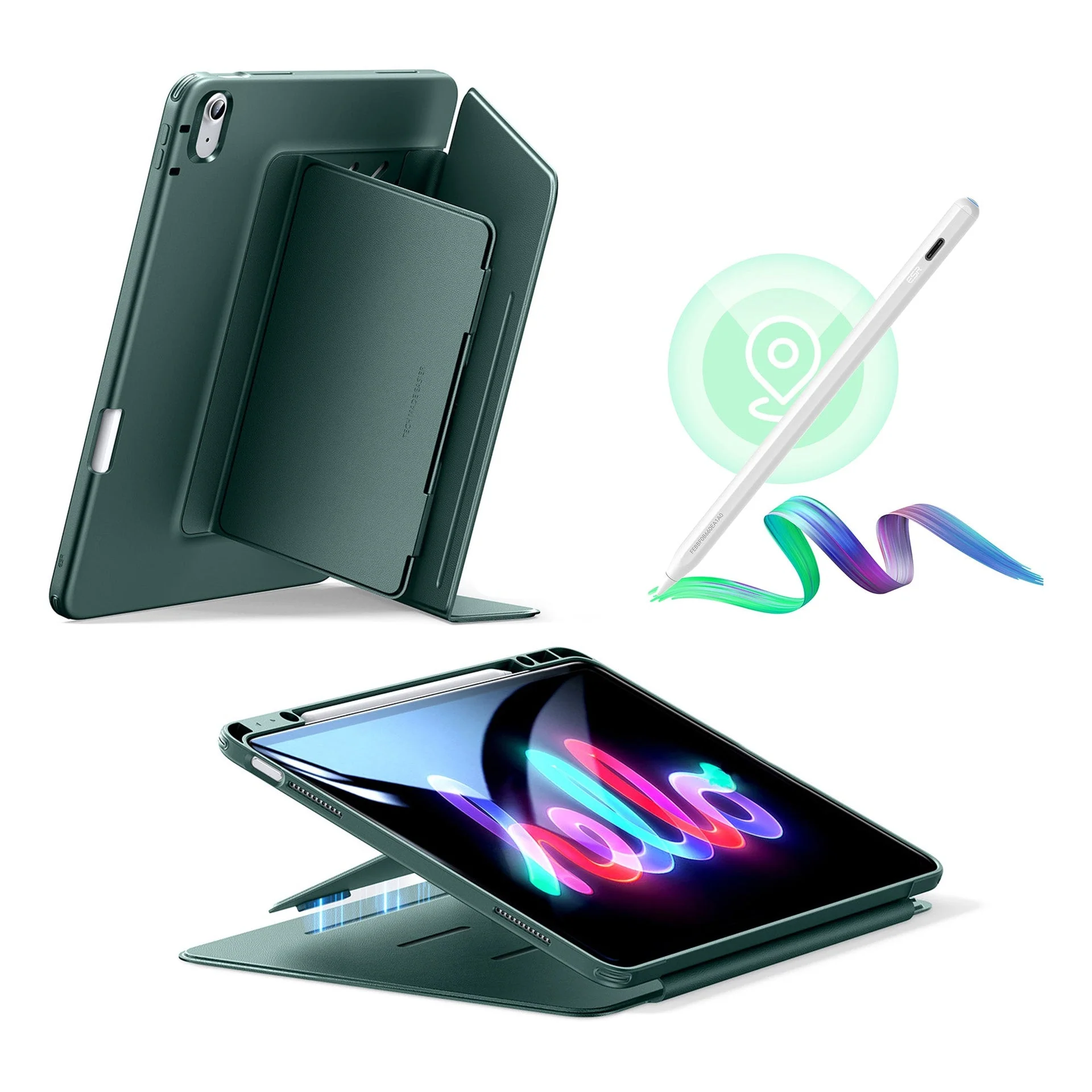 iPad Air 13" (M3) 2025 Bundle Flip Magnetic Case with Geo Digital Pencil - Green