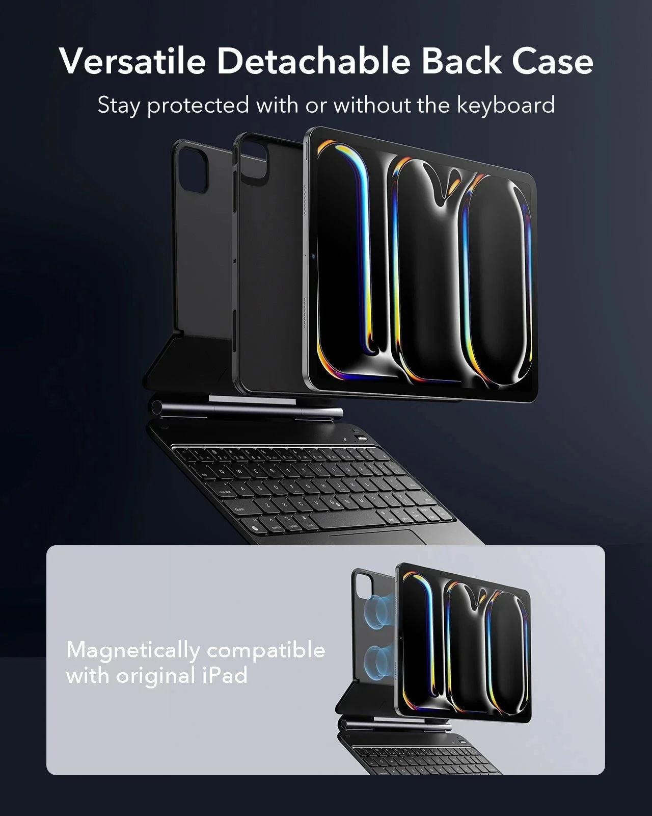 iPad Pro 11ʺ (2025) Bundle Rebound Magnetic Keyboard Case 360 & Armorite Screen Protectors - US Layout-Black - Image 4