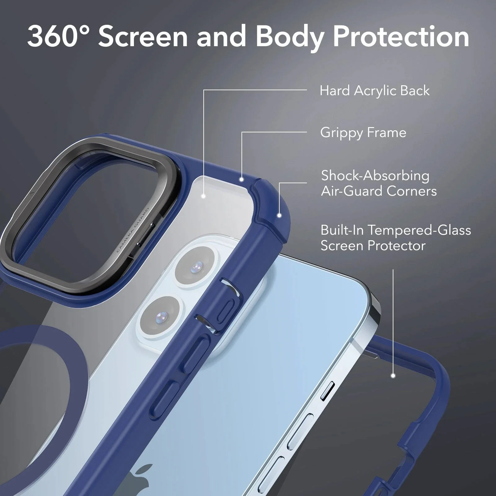 iPhone 13 Pro Max Armor Tough Case with Stash Stand (HaloLock) - Clear Blue - Image 3