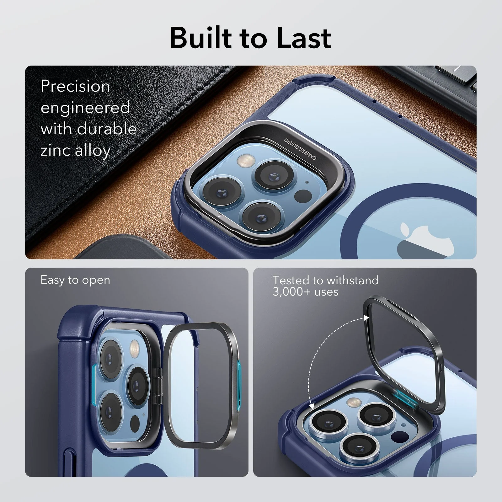 iPhone 13 Pro Max Armor Tough Case with Stash Stand (HaloLock) - Clear Blue - Image 7