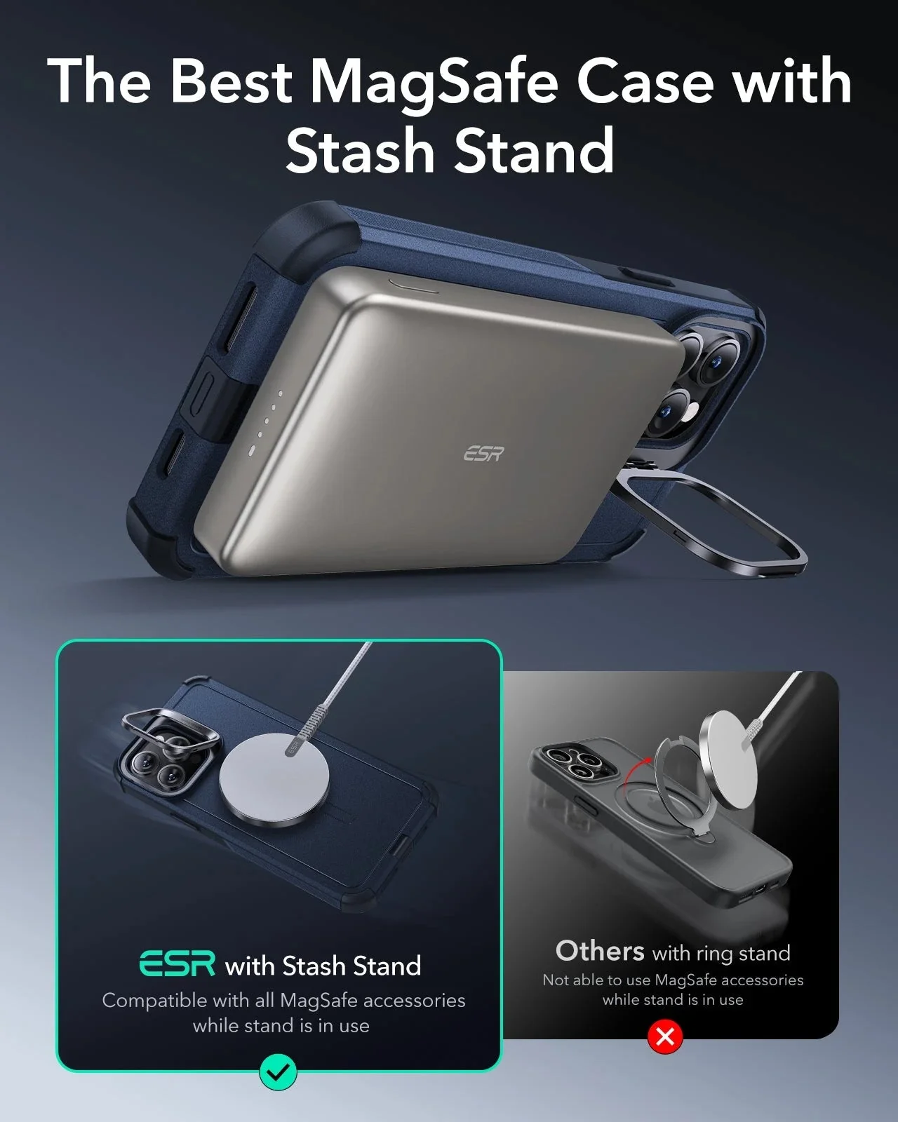 iPhone 13 Pro Max Cyber Tough Magnetic Case (Stash Stand) - Dark Blue - Image 4