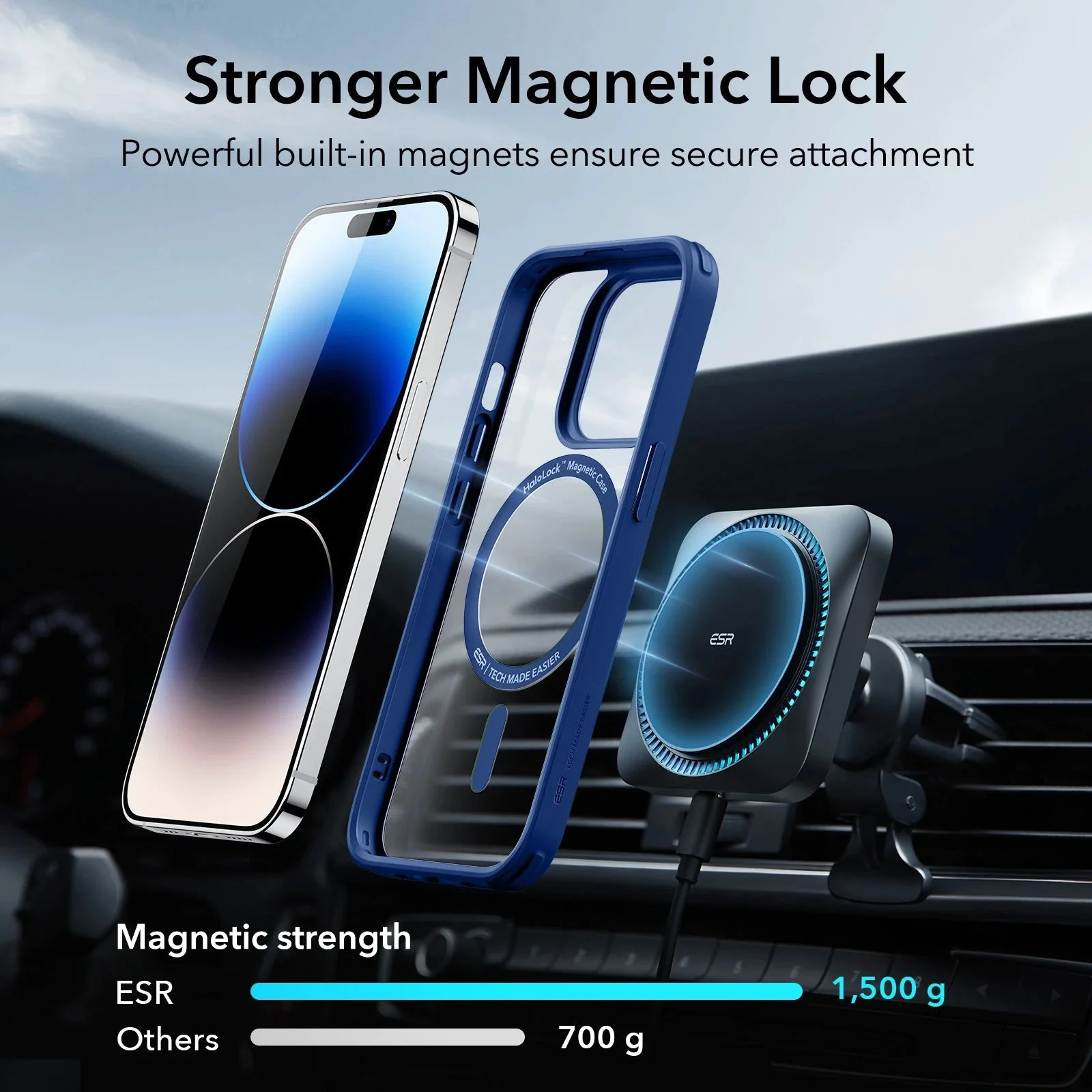 iPhone 14 Pro Classic Hybrid Case (HaloLock) - Clear Blue - Image 2