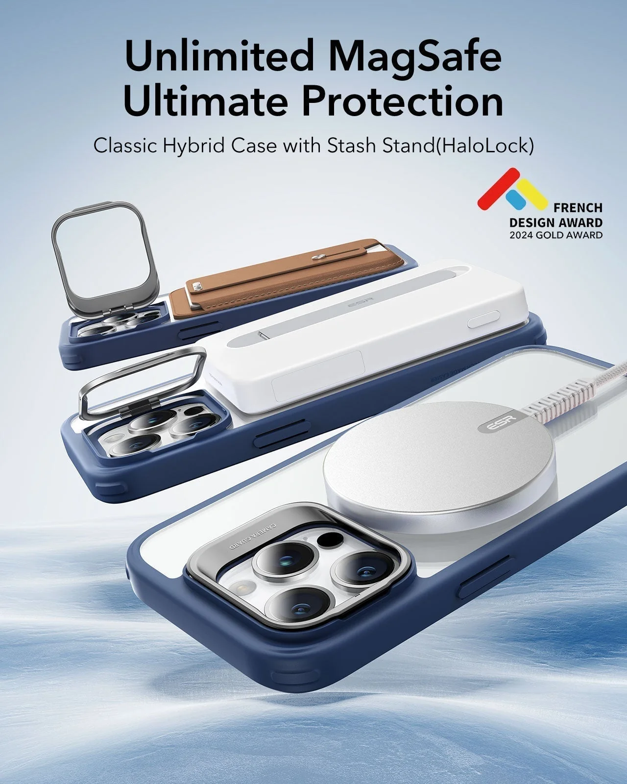 iPhone 14 Pro Classic Hybrid Case with Stash Stand (HaloLock) - Clear - Image 2