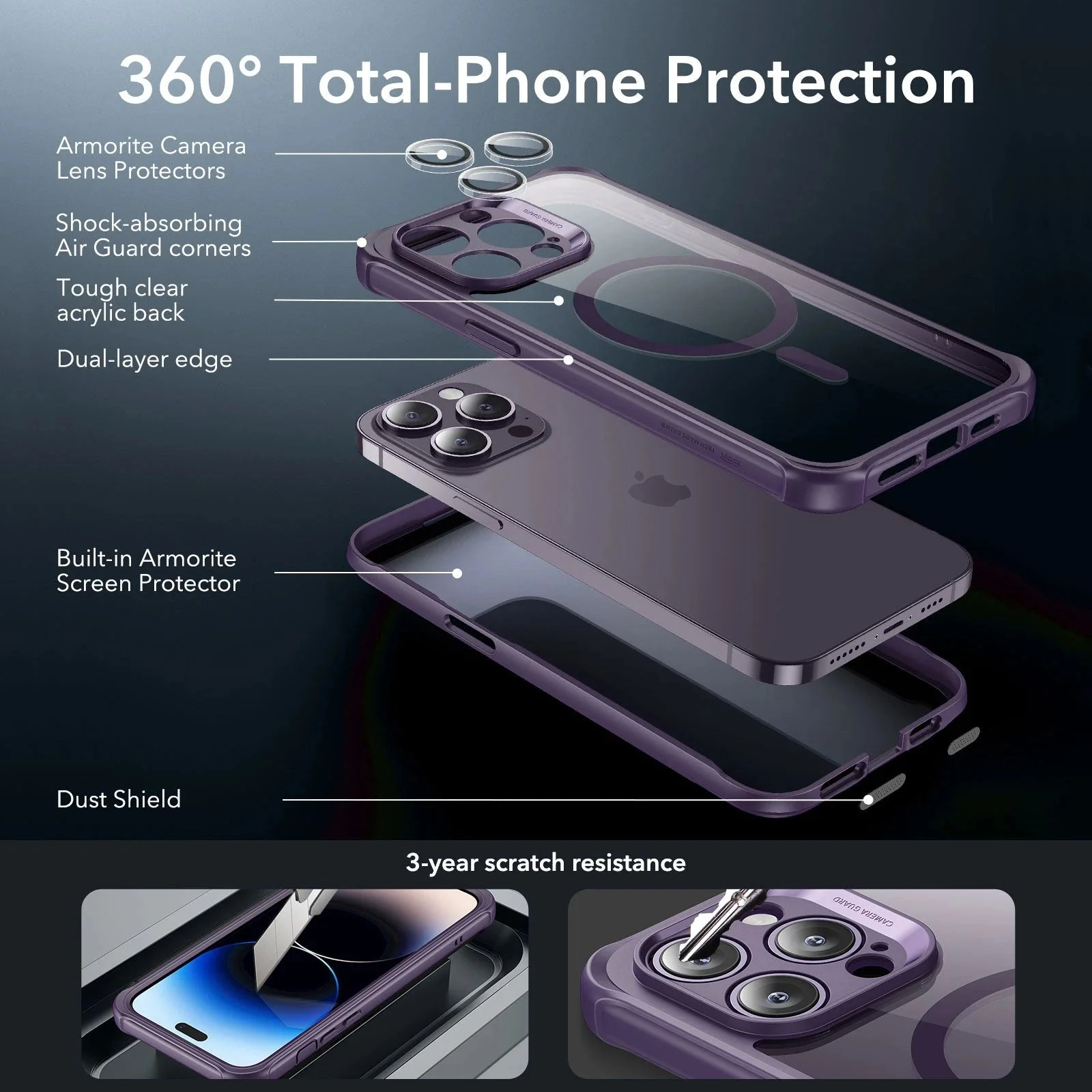 iPhone 14 Pro Max Armor Tough Case (HaloLock) - Clear Purple - Image 3