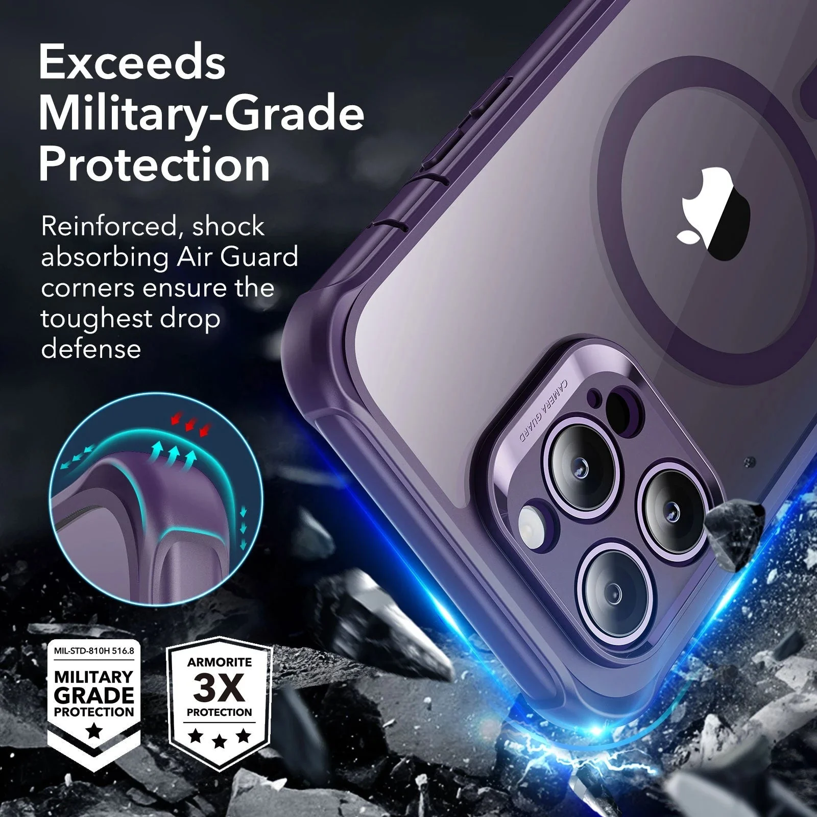 iPhone 14 Pro Max Armor Tough Case (HaloLock) - Clear Purple - Image 7