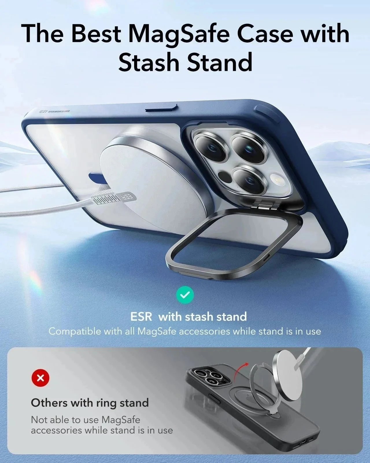 iPhone 14 Pro Max Classic Hybrid Case with Stash Stand (HaloLock) - Clear Black - Image 3
