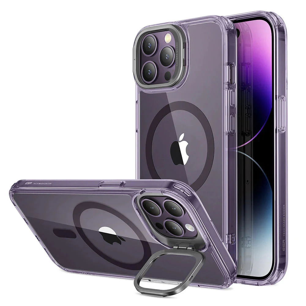iPhone 14 Pro Max Classic Hybrid Case with Stash Stand (HaloLock) - Clear Purple