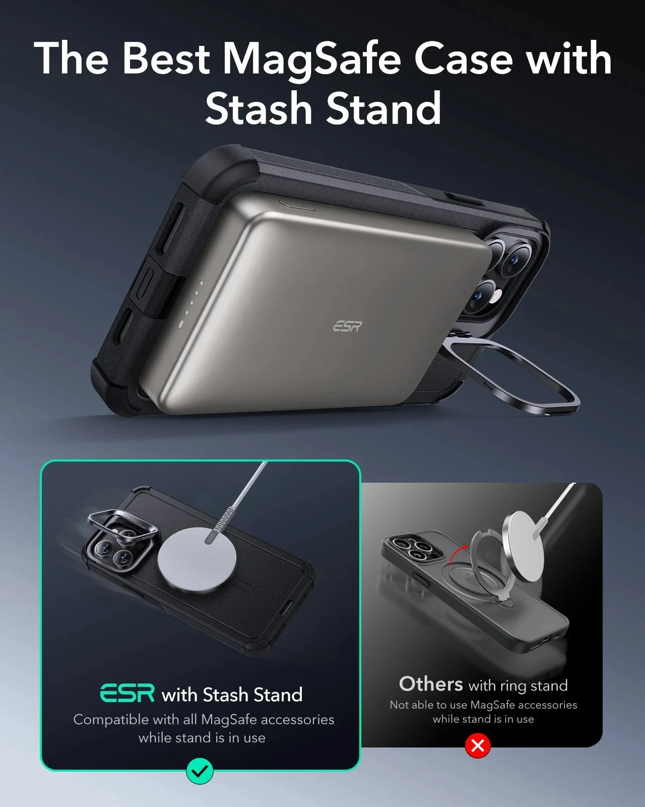 iPhone 14 Pro Max Cyber Tough Magnetic Case (Stash Stand) - Black - Image 4