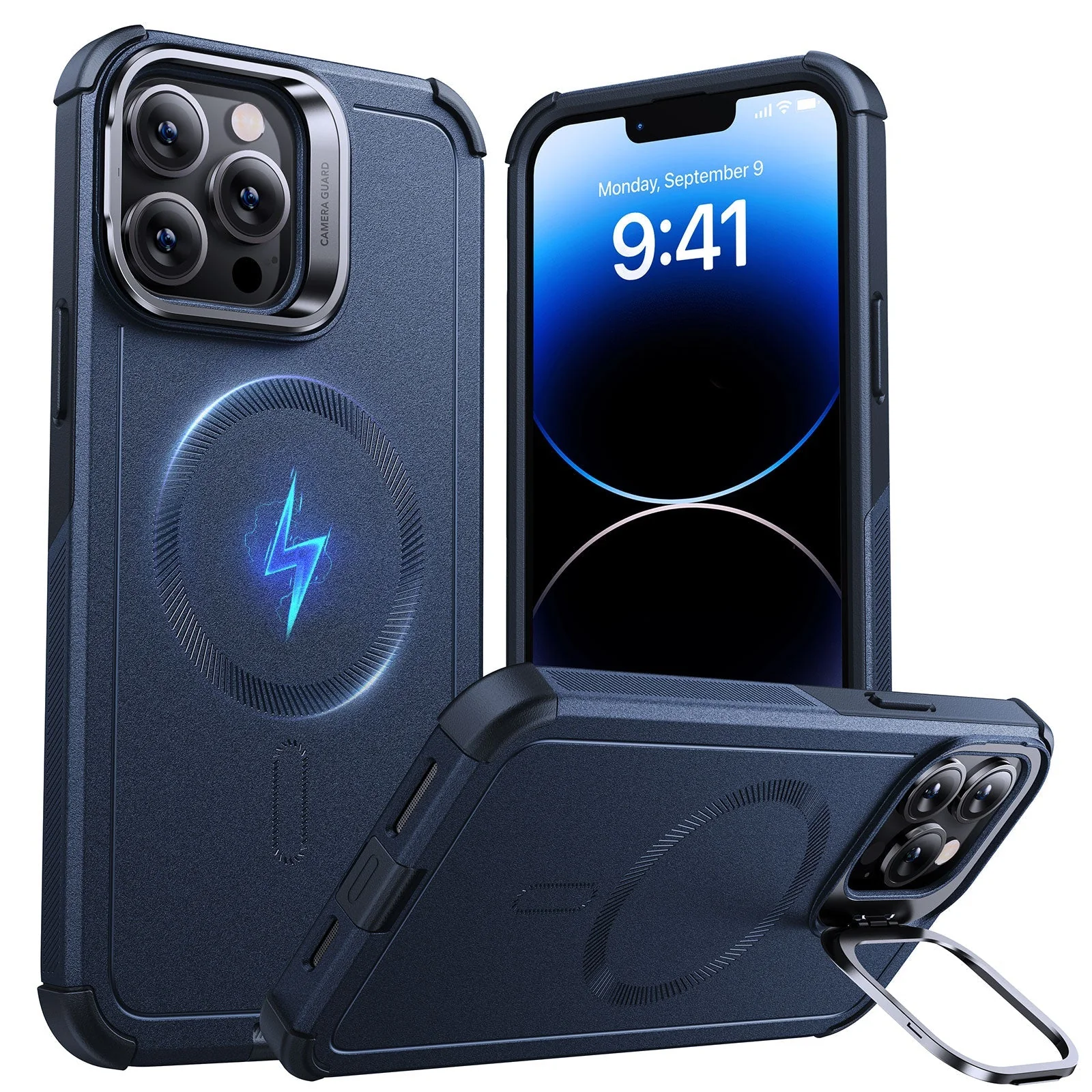 iPhone 14 Pro Max Cyber Tough Magnetic Case (Stash Stand) - Dark Blue