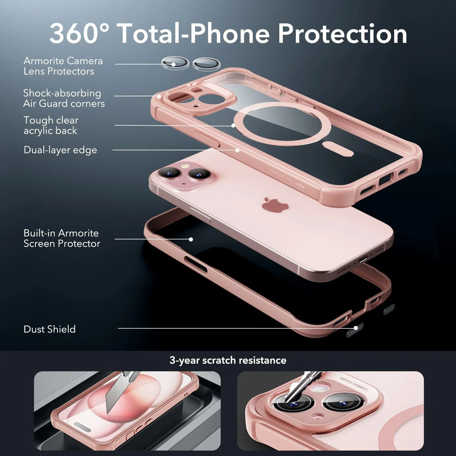 iPhone 15 Armor Tough Case (HaloLock) - Clear Pink - Image 2