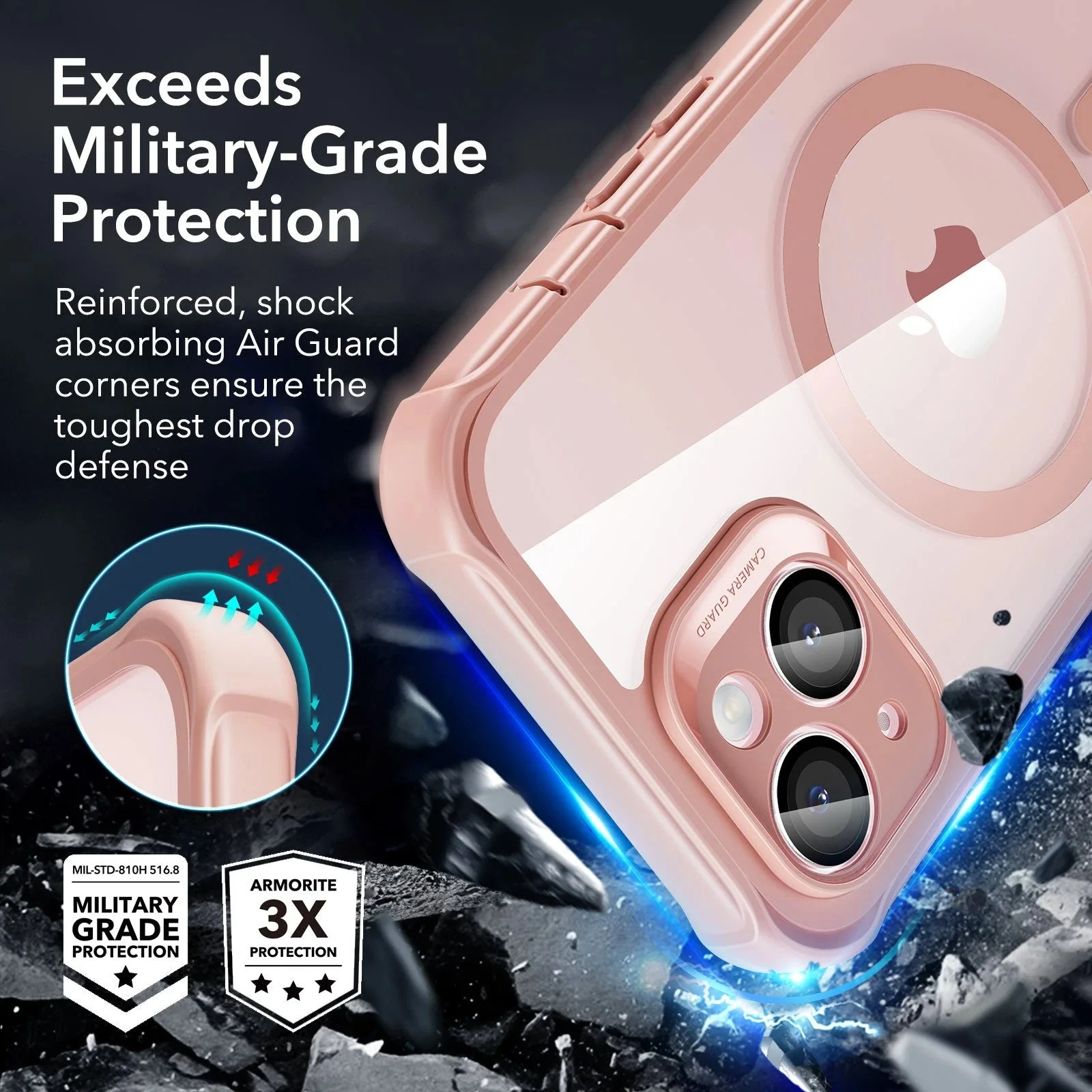 iPhone 15 Armor Tough Case (HaloLock) - Clear Pink - Image 3