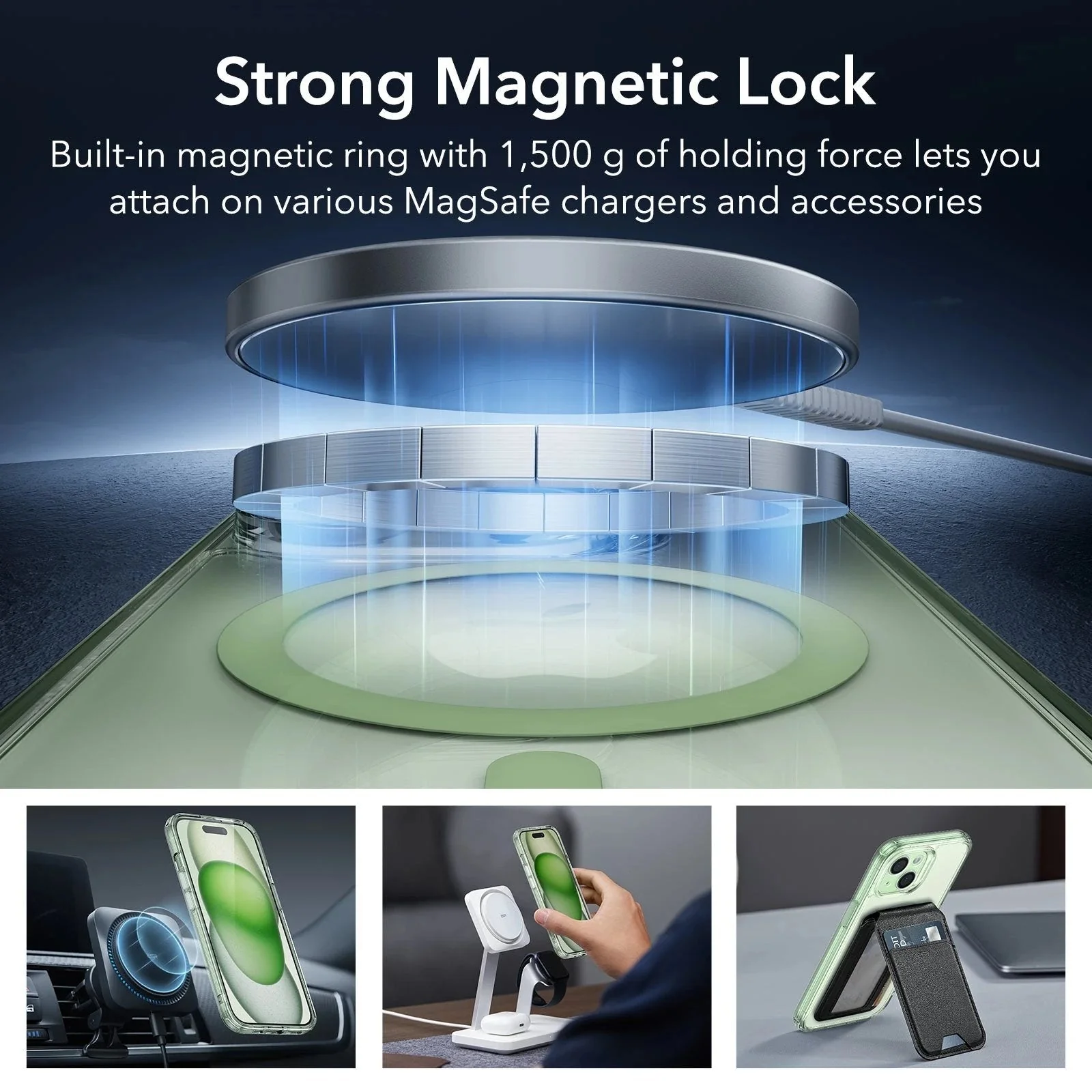 iPhone 15 Classic Pro Case (HaloLock) Set - Clear Green - Image 3